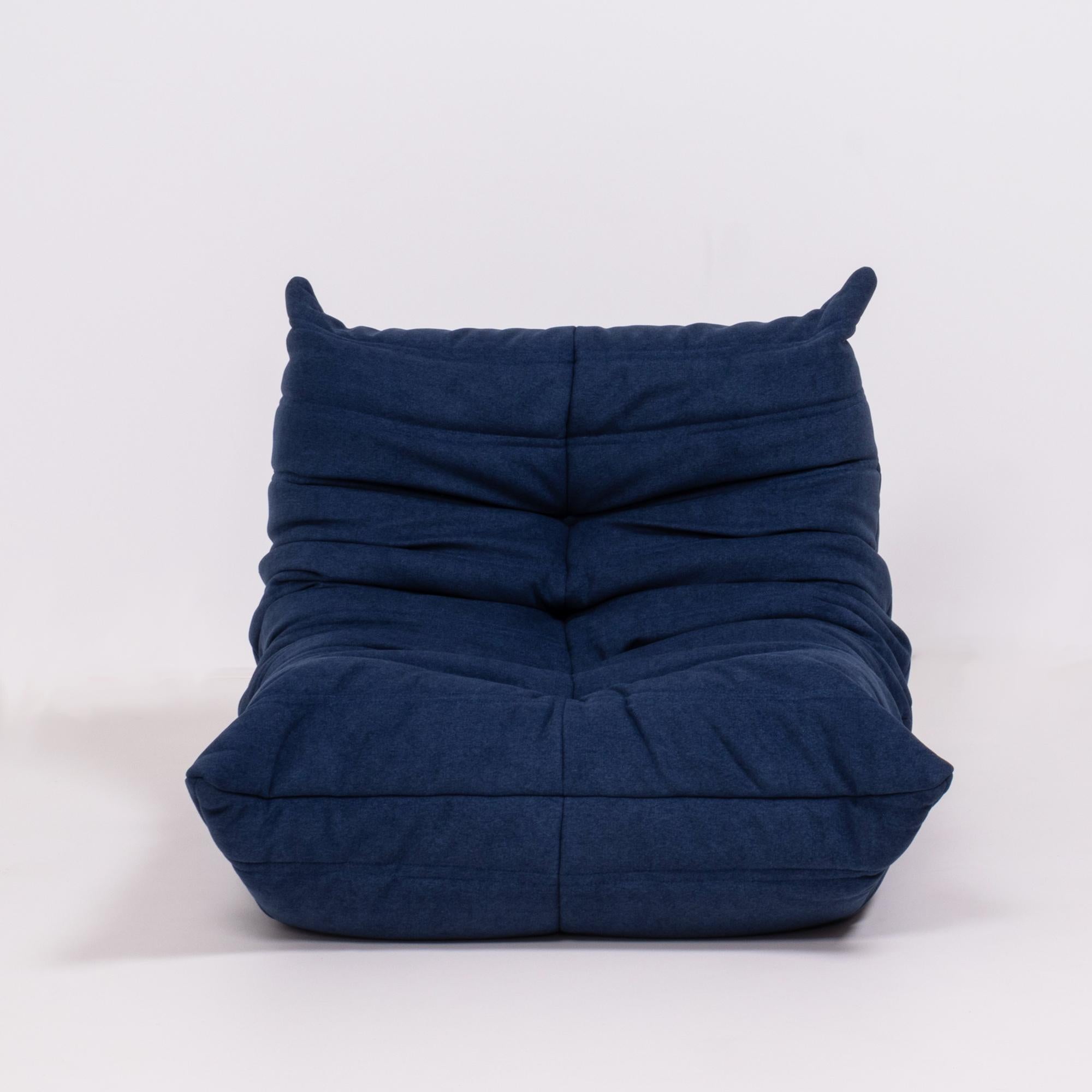 Togo Blue Modular Sofa and Footstool by Michel Ducaroy for Ligne Roset, Set of 5 2