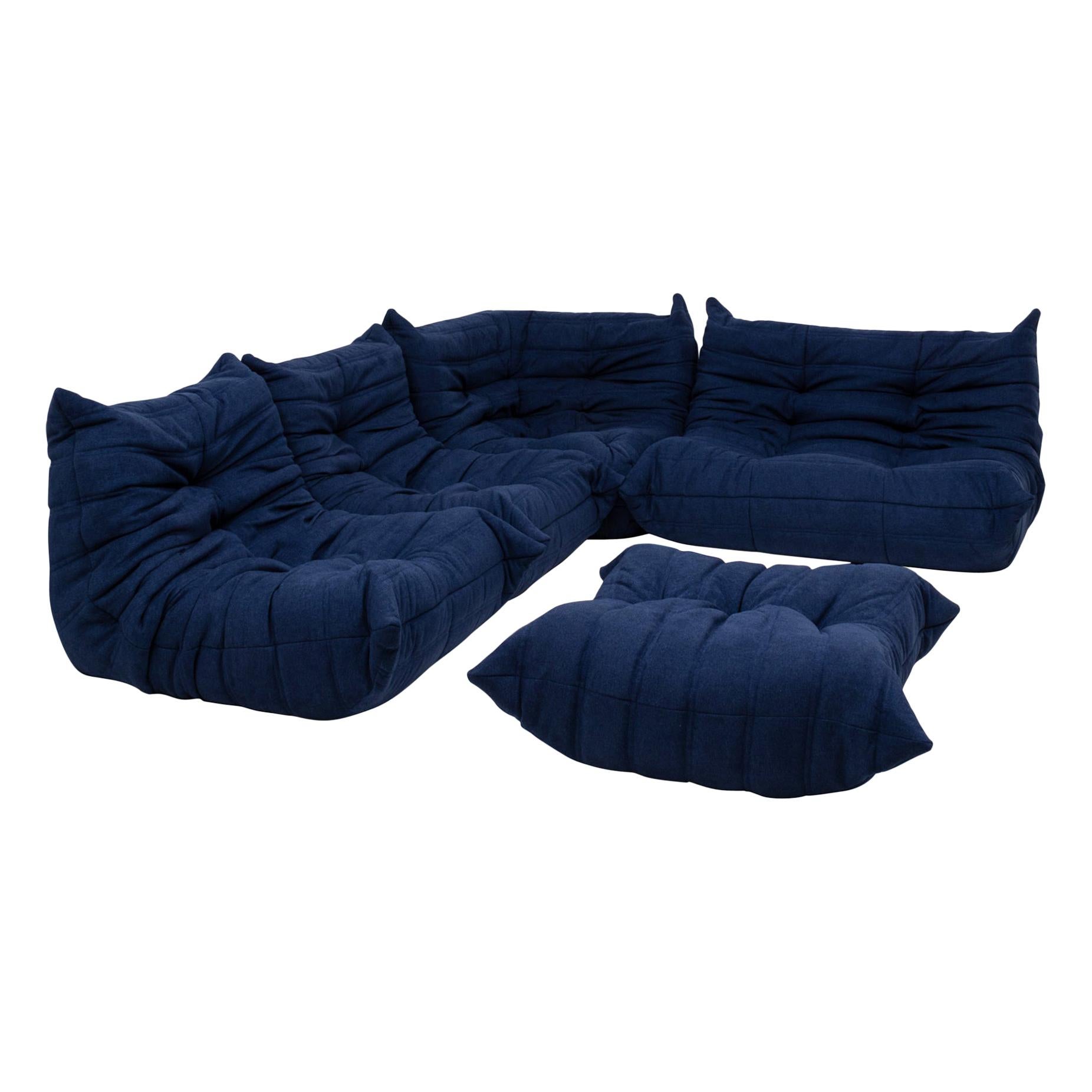 Modulares Sofa und Fußhocker „Togo Blue“ von Michel Ducaroy für Ligne Roset, 5er-Set