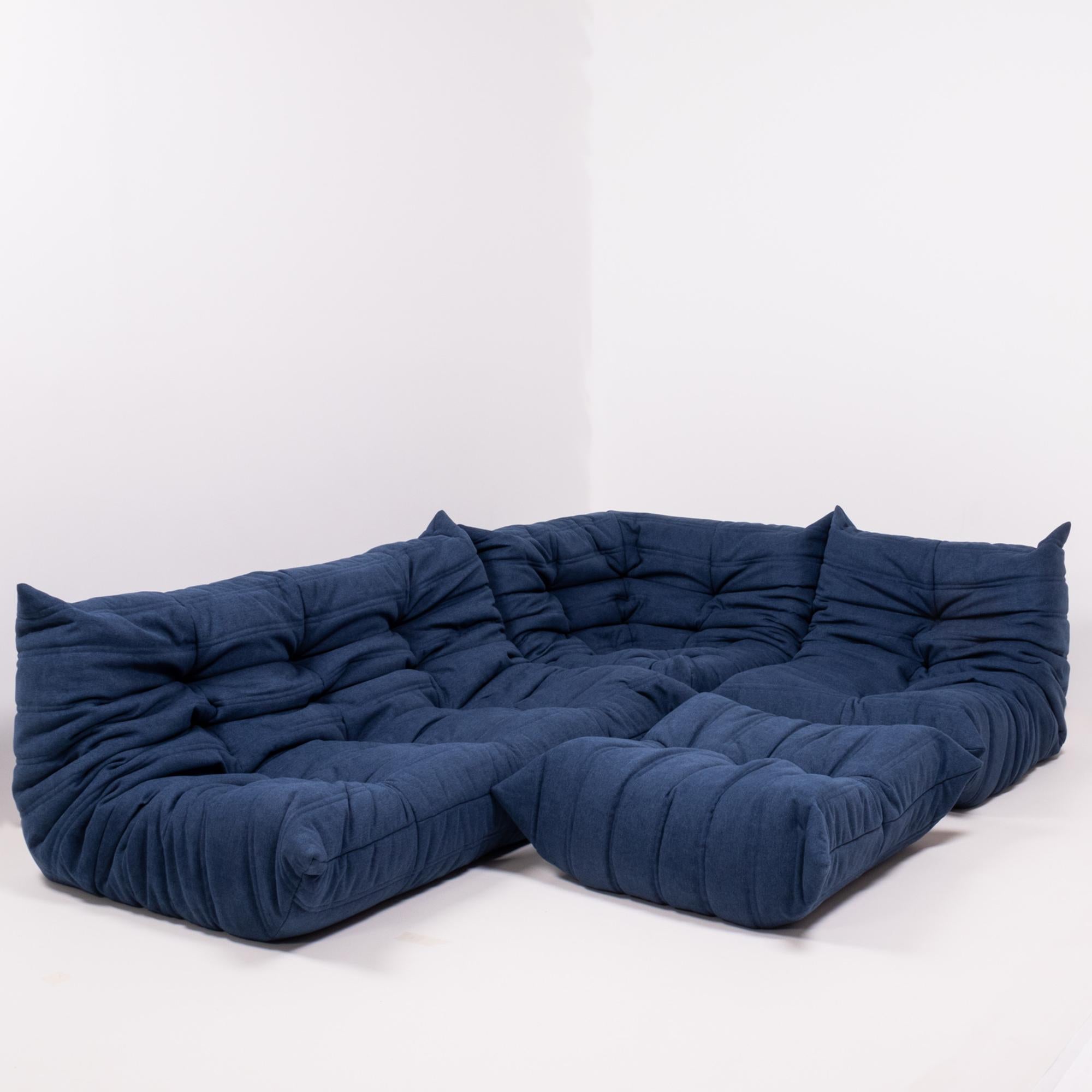 Togo Blue Modular Sofa and Footstool by Michel Ducaroy for Ligne Roset, Set of 6 2