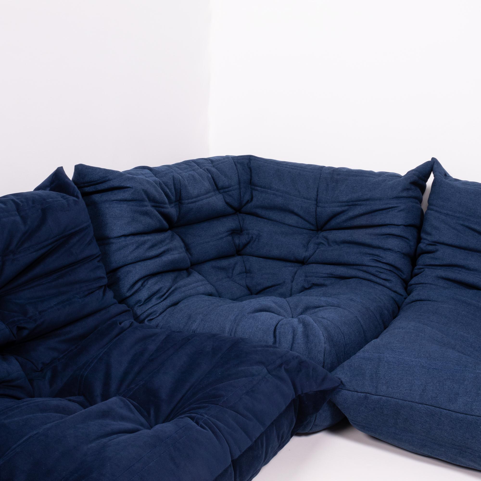 French Togo Blue Modular Sofa and Footstool by Michel Ducaroy for Ligne Roset
