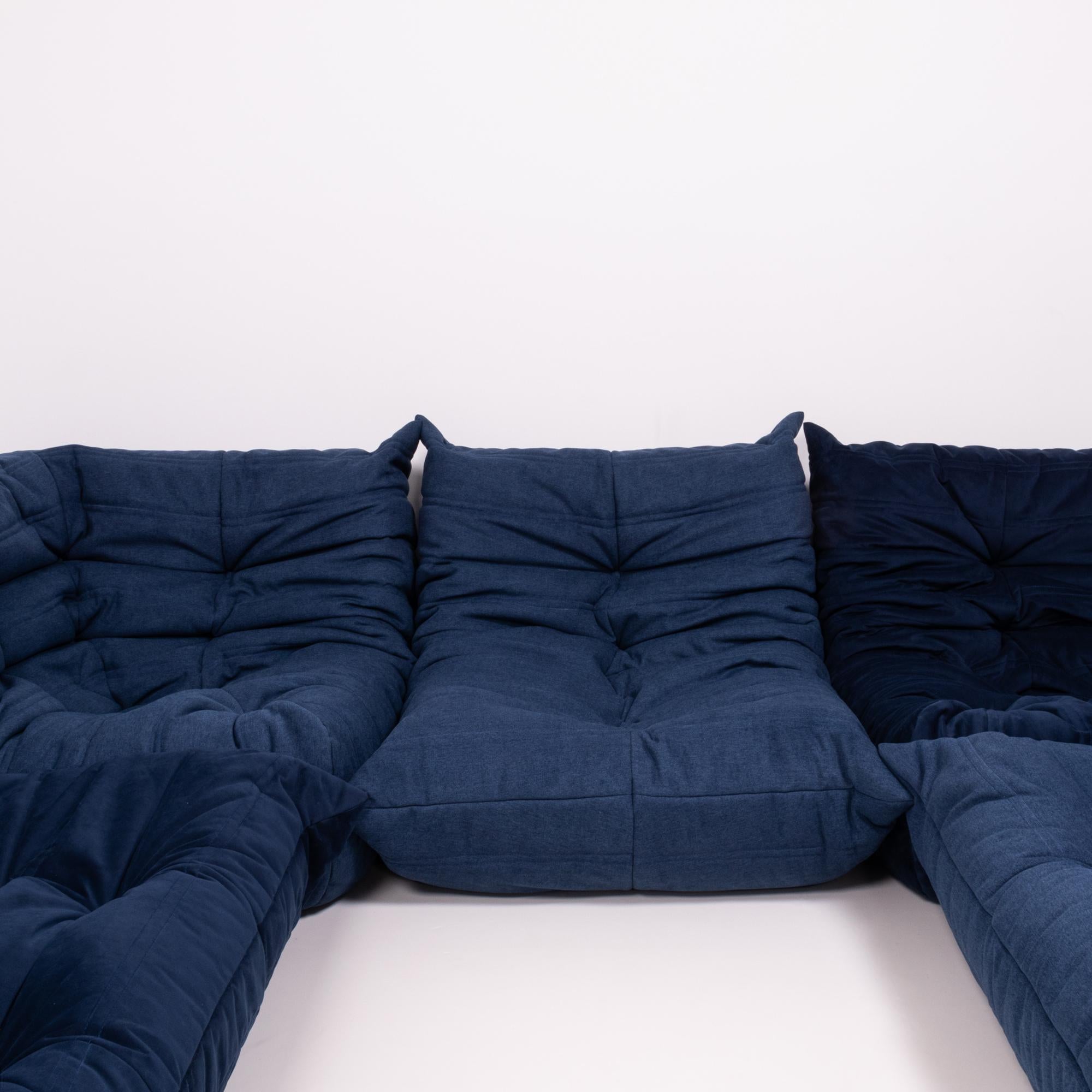 Togo Blue Modular Sofa and Footstool by Michel Ducaroy for Ligne Roset In Excellent Condition In London, GB