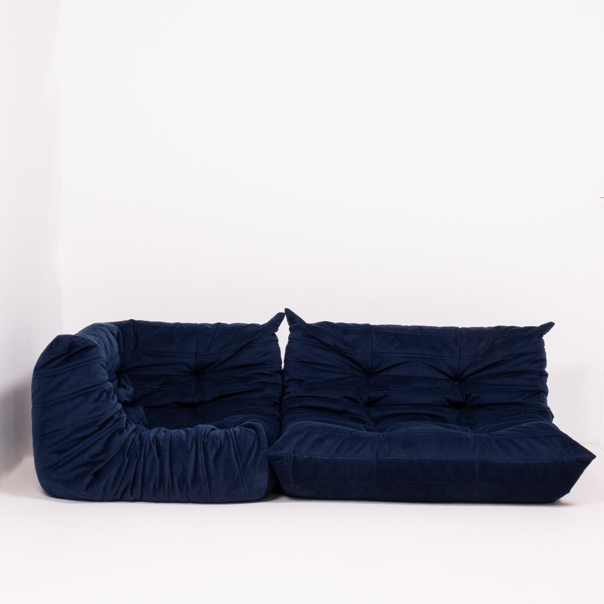 Late 20th Century Togo Blue Modular Sofa and Footstool by Michel Ducaroy for Ligne Roset, Set of 6