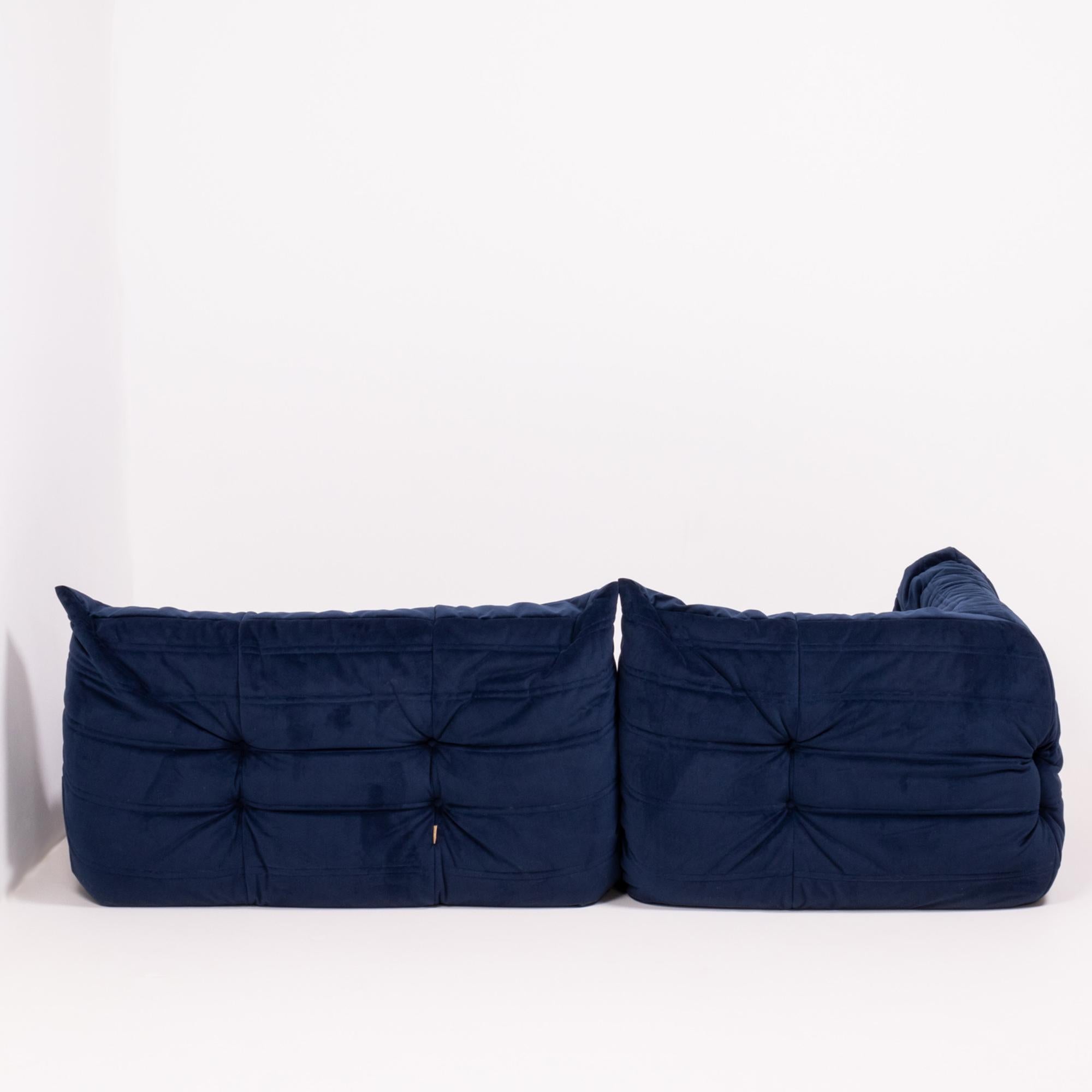 Fabric Togo Blue Modular Sofa and Footstool by Michel Ducaroy for Ligne Roset, Set of 6