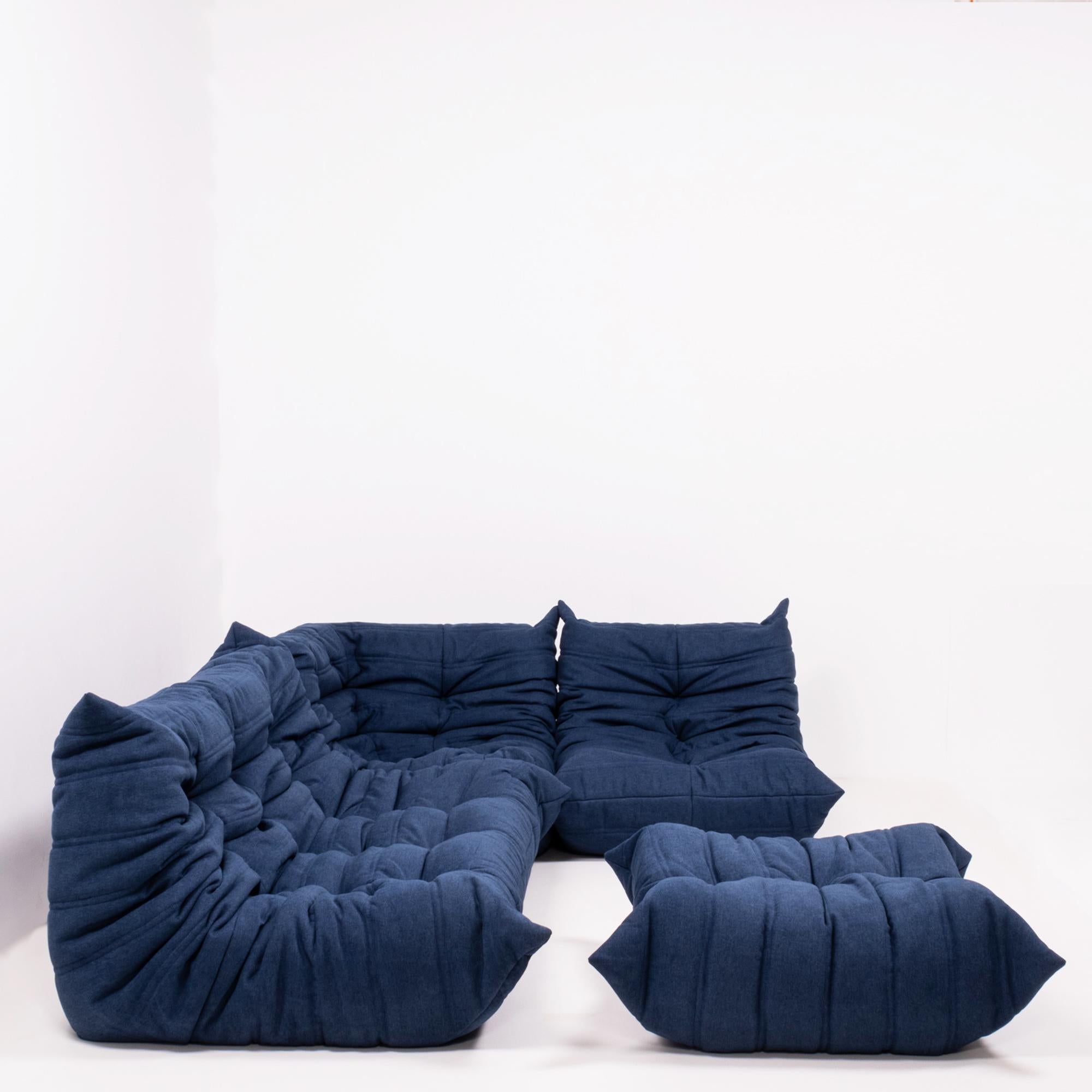 Togo Blue Modular Sofa and Footstool by Michel Ducaroy for Ligne Roset 1