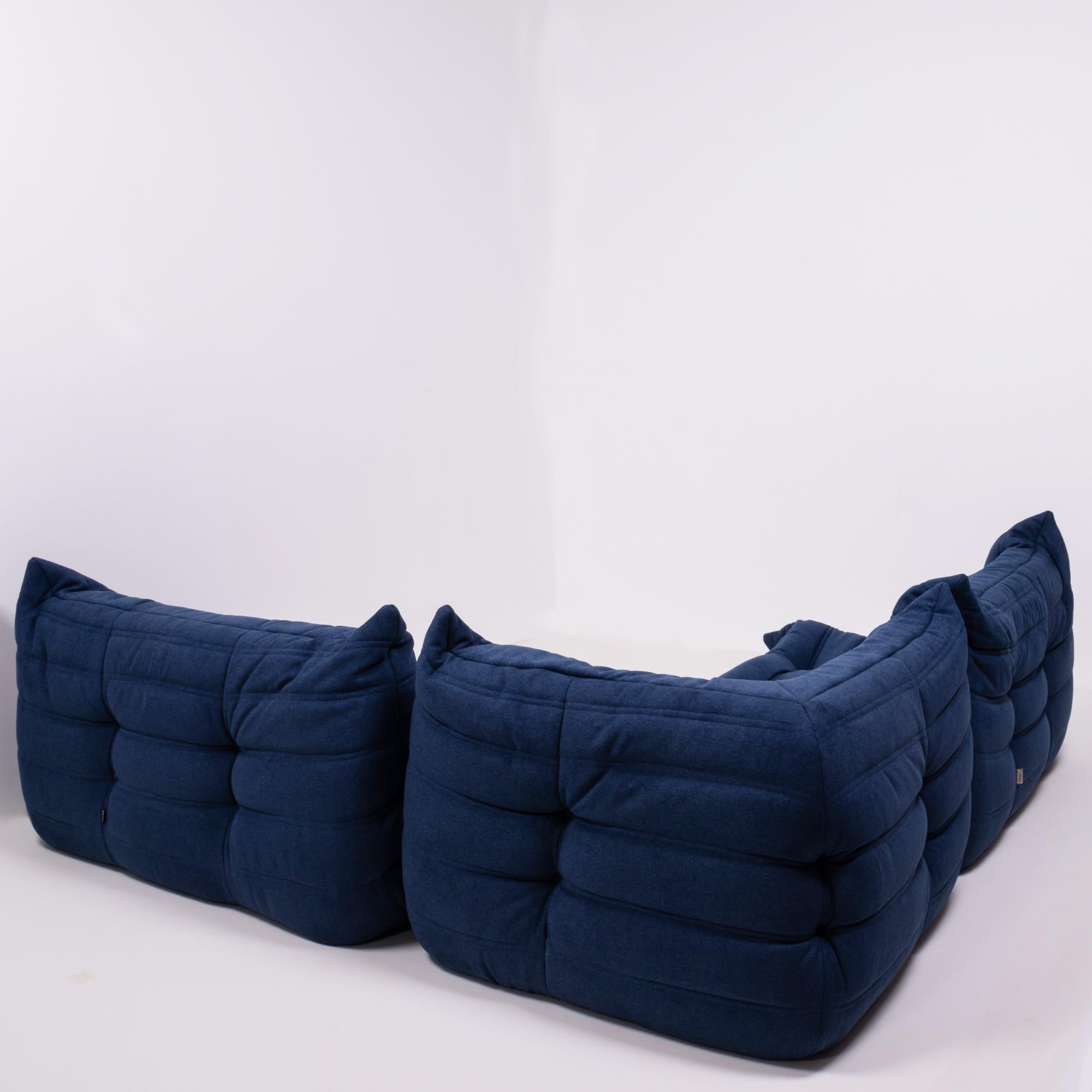 Togo Blue Modular Sofa by Michel Ducaroy for Ligne Roset, Set of 3 In Excellent Condition In London, GB