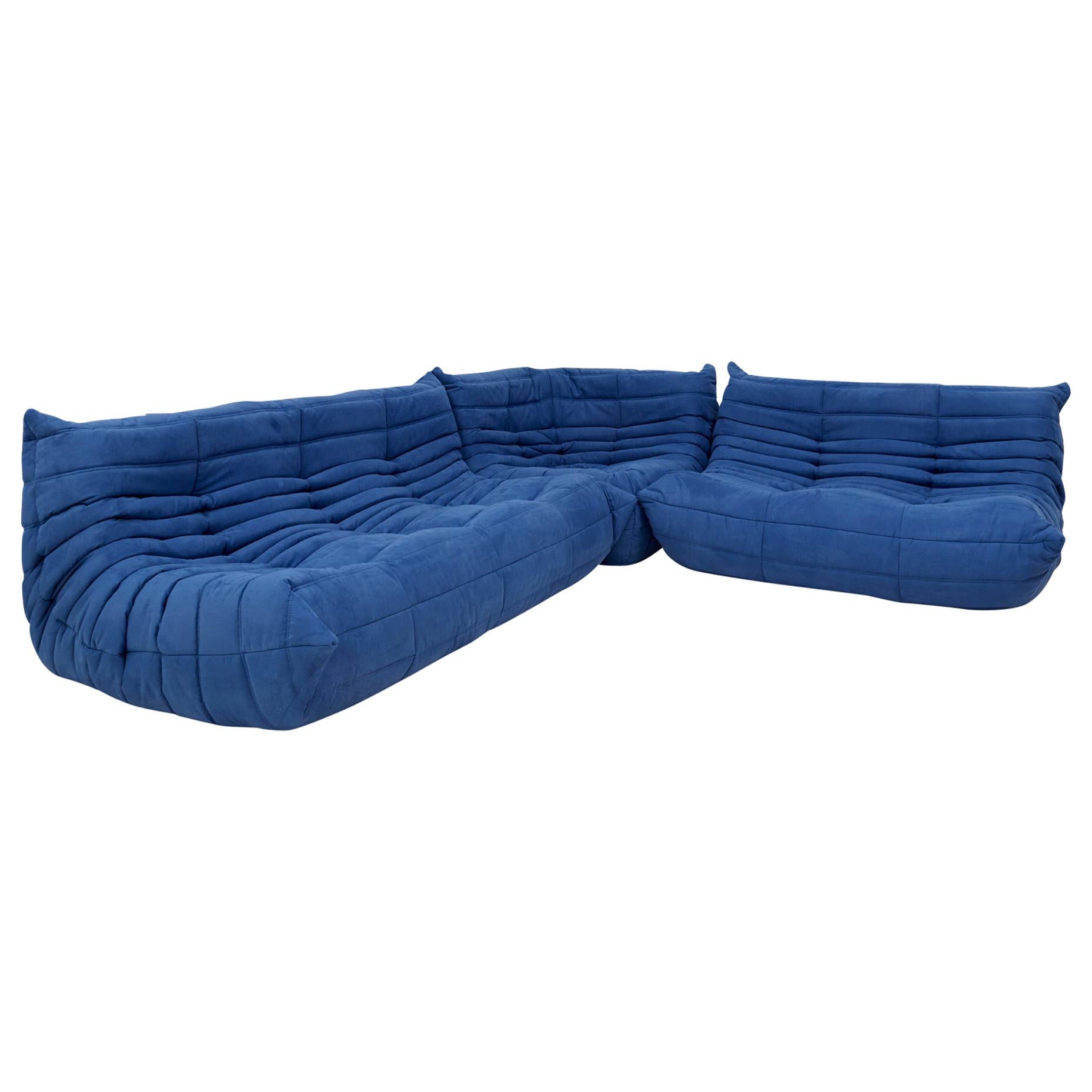 Togo Blue Modular Sofa by Michel Ducaroy for Ligne Roset, Set of 3