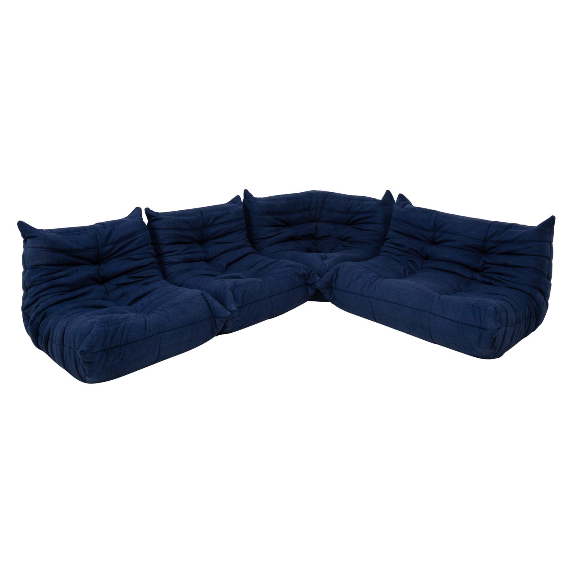 Togo Blue Modular Sofa by Michel Ducaroy for Ligne Roset, Set of 4