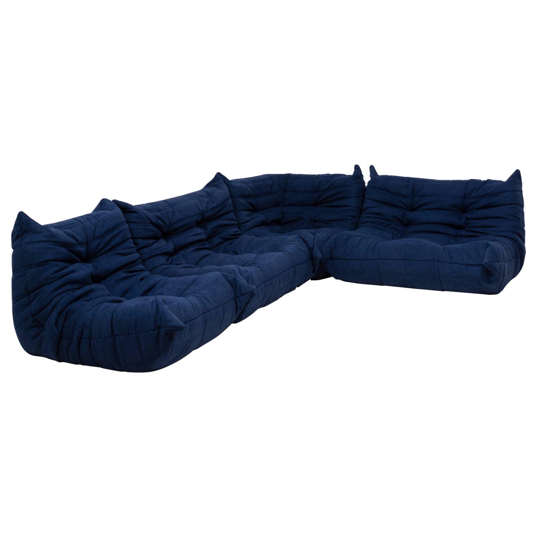 Togo Blue Modular Sofa by Michel Ducaroy for Ligne Roset, Set of 4
