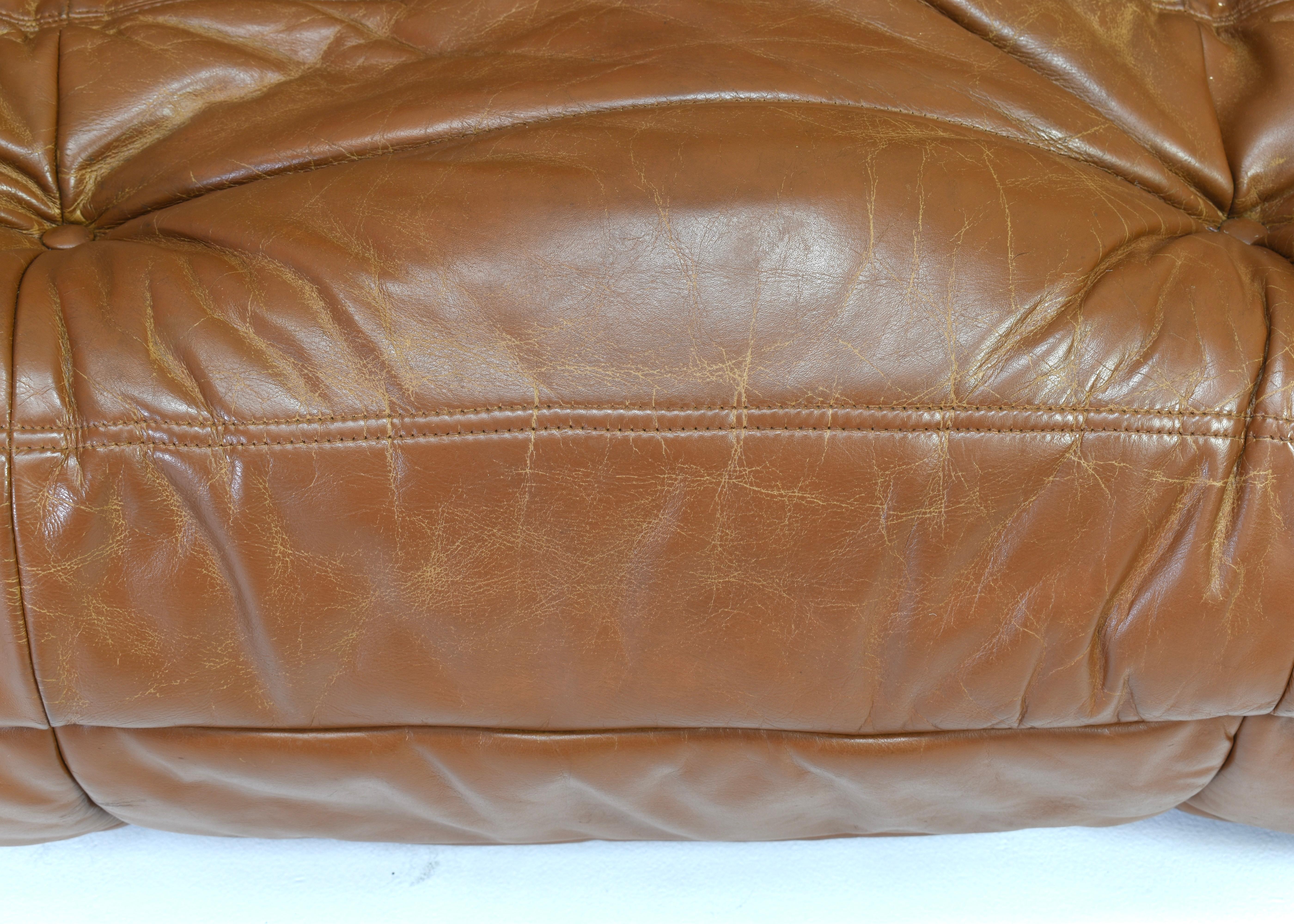 Togo Sofa by Michel Ducaroy for Ligne Roset in Tan Leather France, circa 1970 1