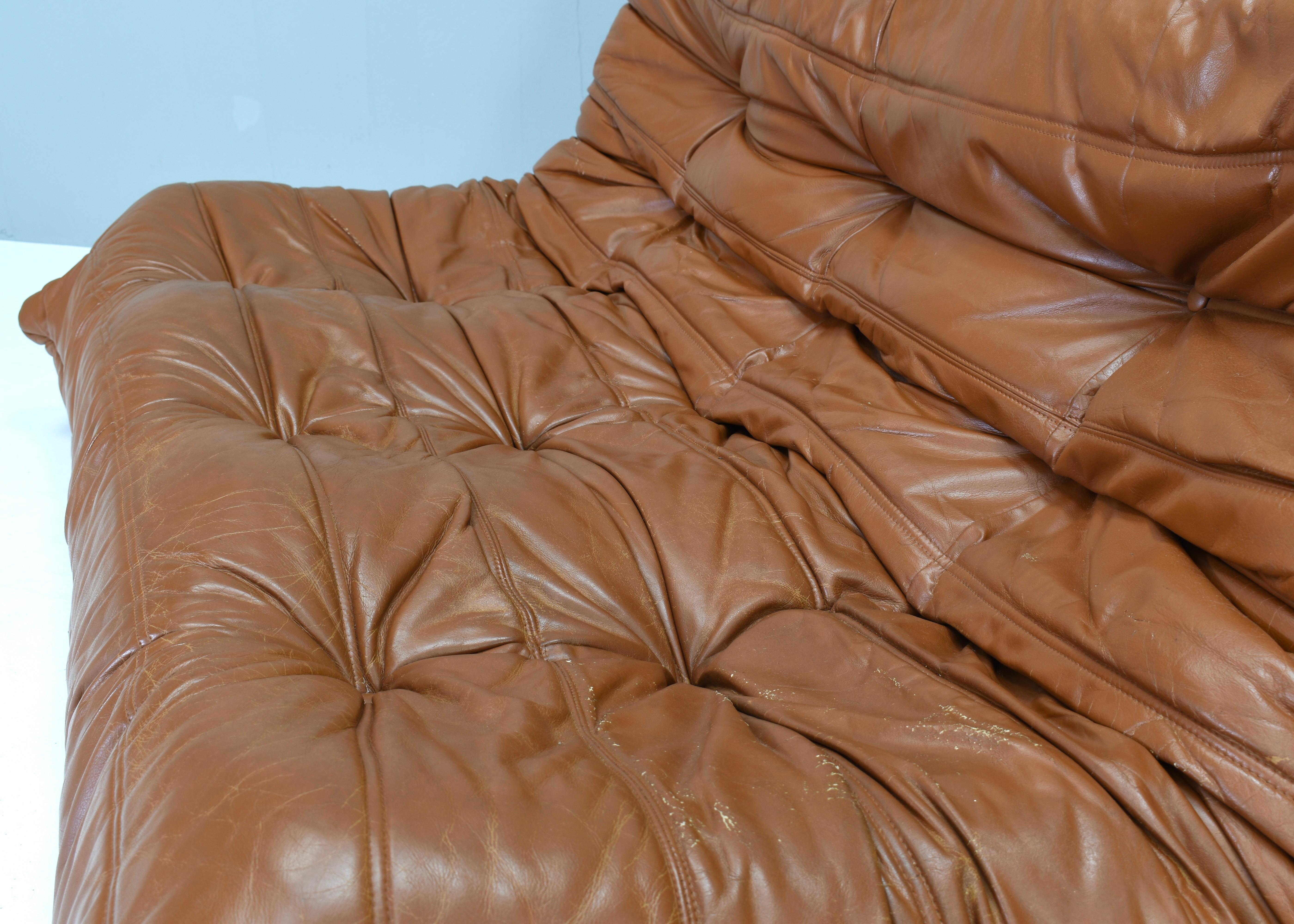 Togo Sofa by Michel Ducaroy for Ligne Roset in Tan Leather France, circa 1970 3