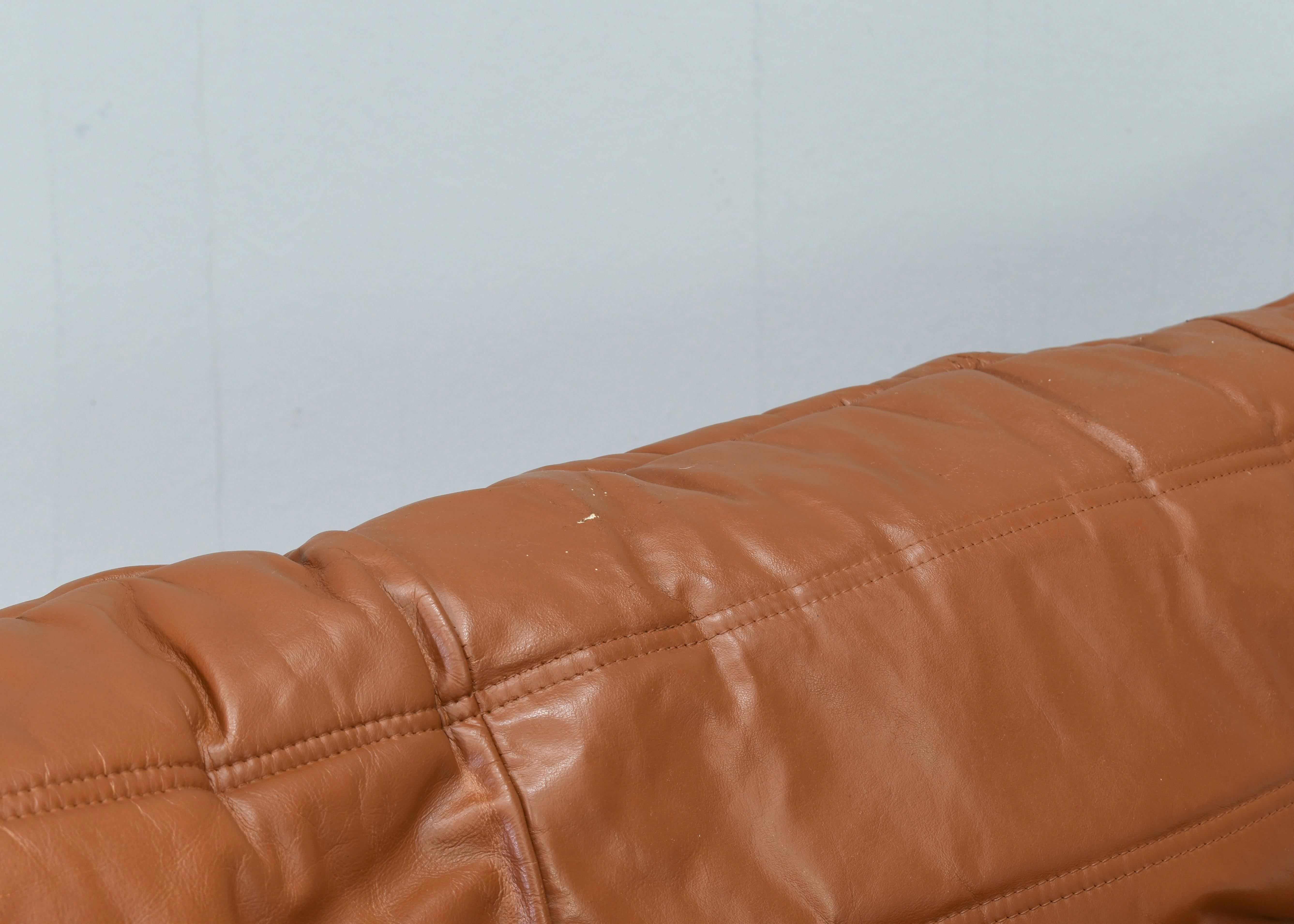 Togo Sofa by Michel Ducaroy for Ligne Roset in Tan Leather France, circa 1970 4