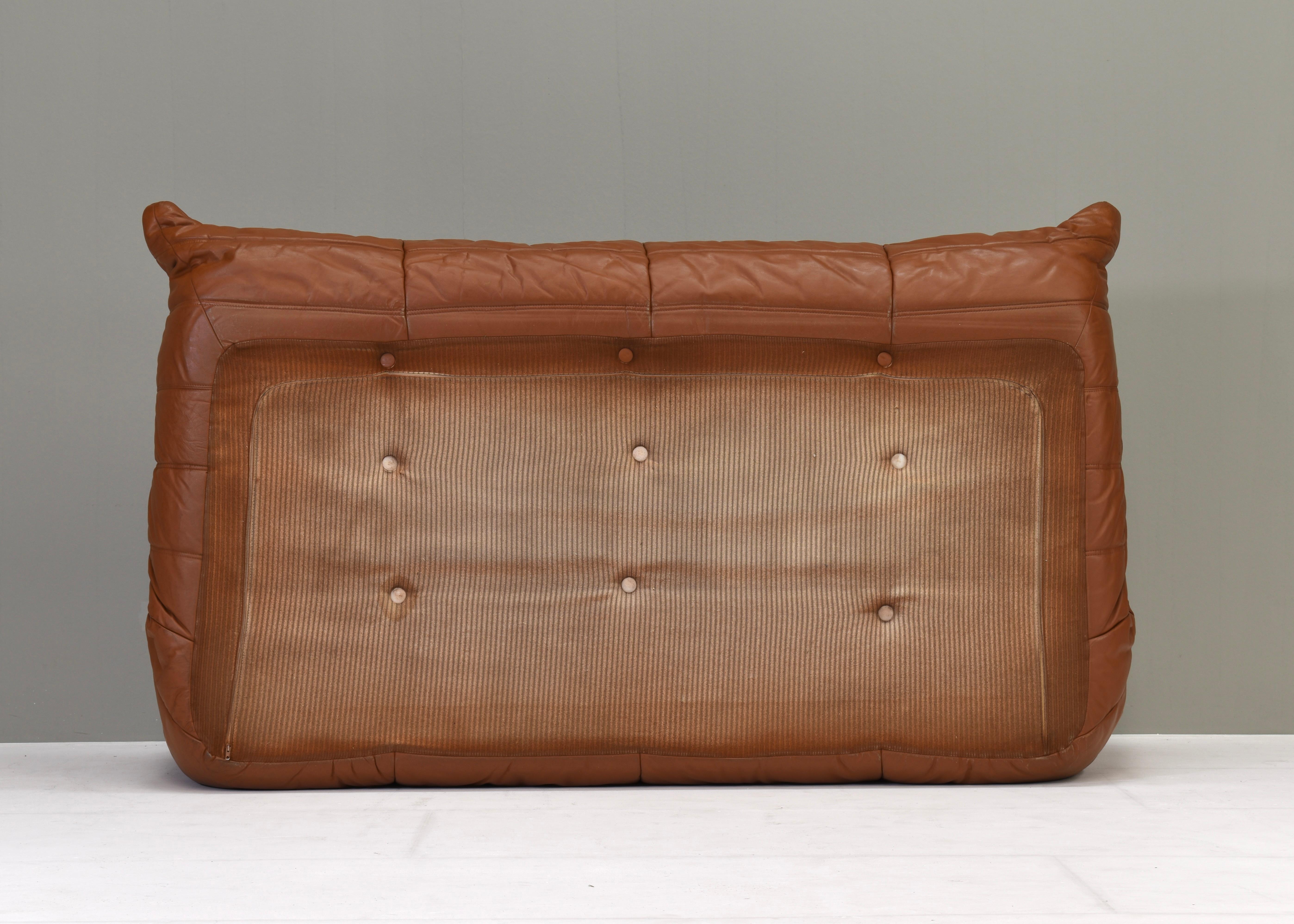 Togo Sofa by Michel Ducaroy for Ligne Roset in Tan Leather France, circa 1970 6