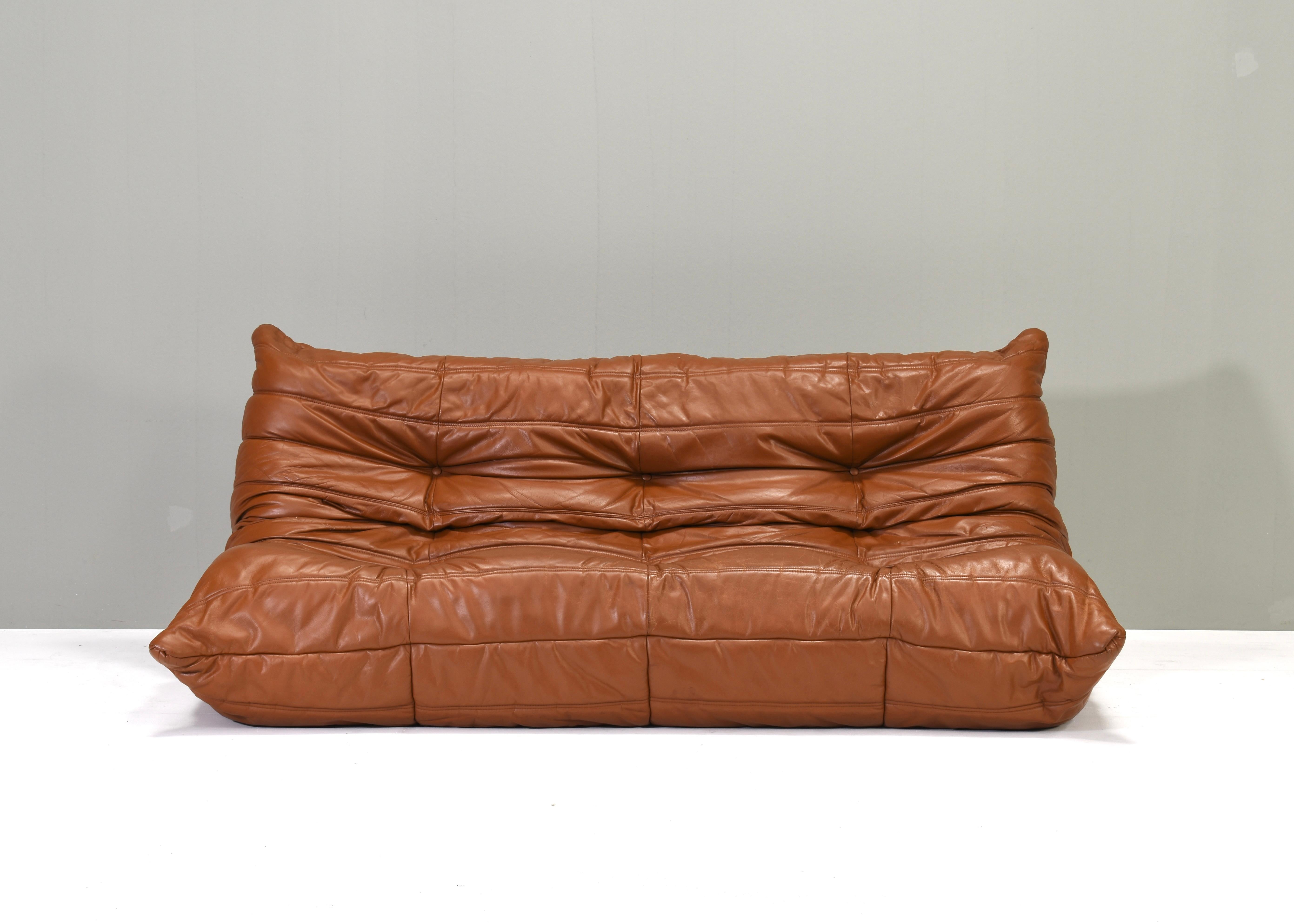 brown leather togo chair