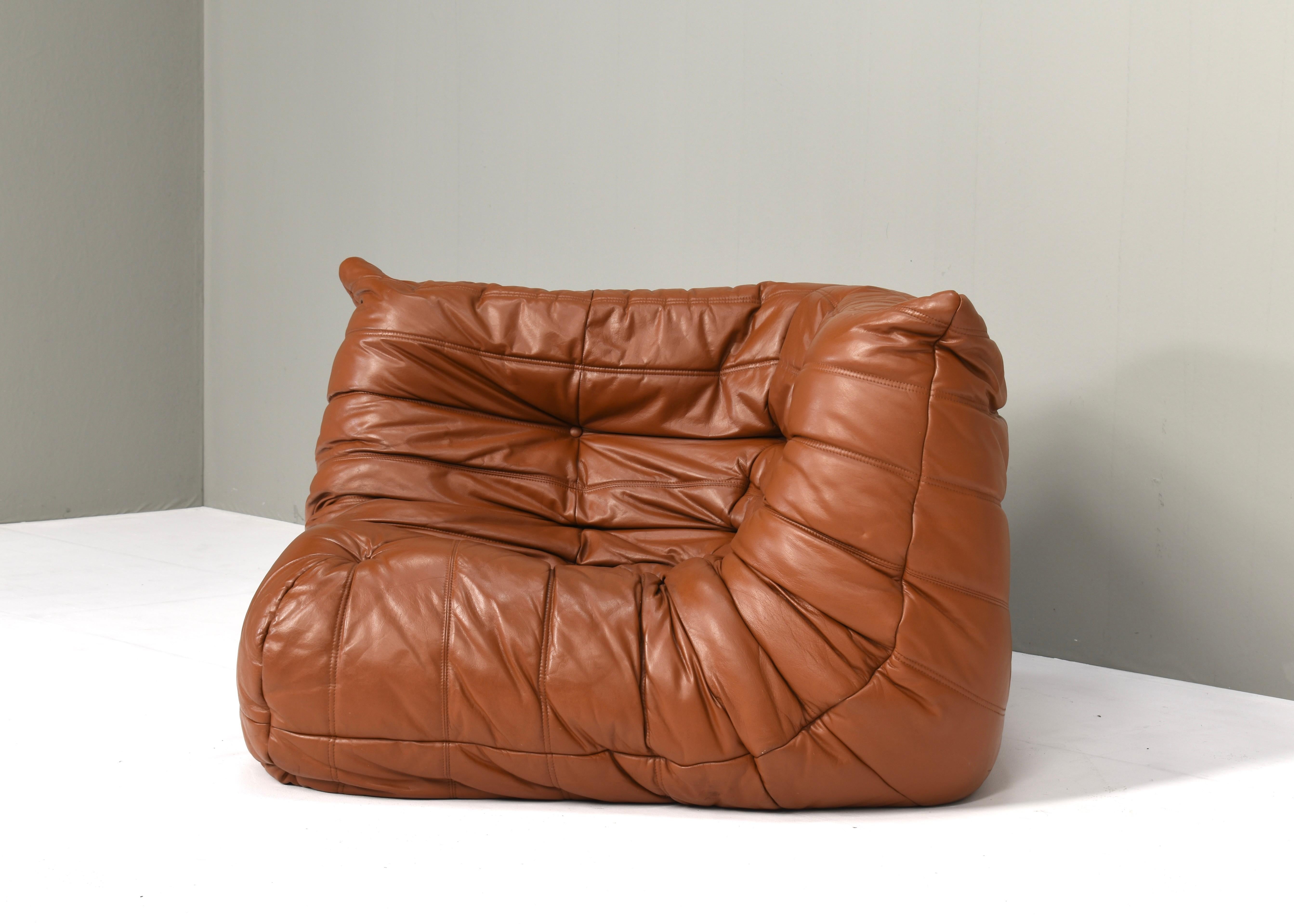 French Togo Corner by Michel Ducaroy for Ligne Roset in Tan Leather France – circa 1970