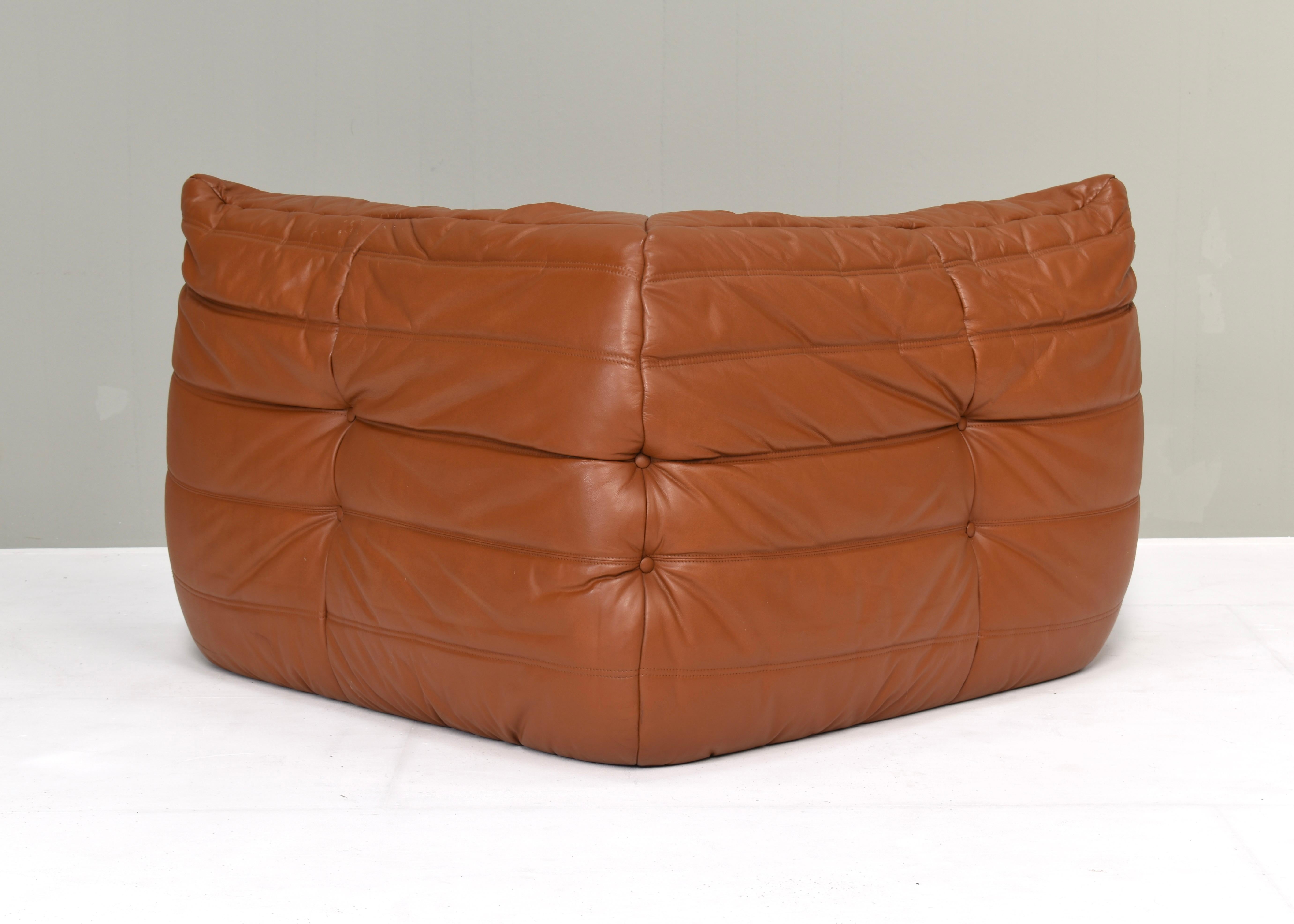 Togo Corner by Michel Ducaroy for Ligne Roset in Tan Leather France – circa 1970 In Good Condition In Pijnacker, Zuid-Holland