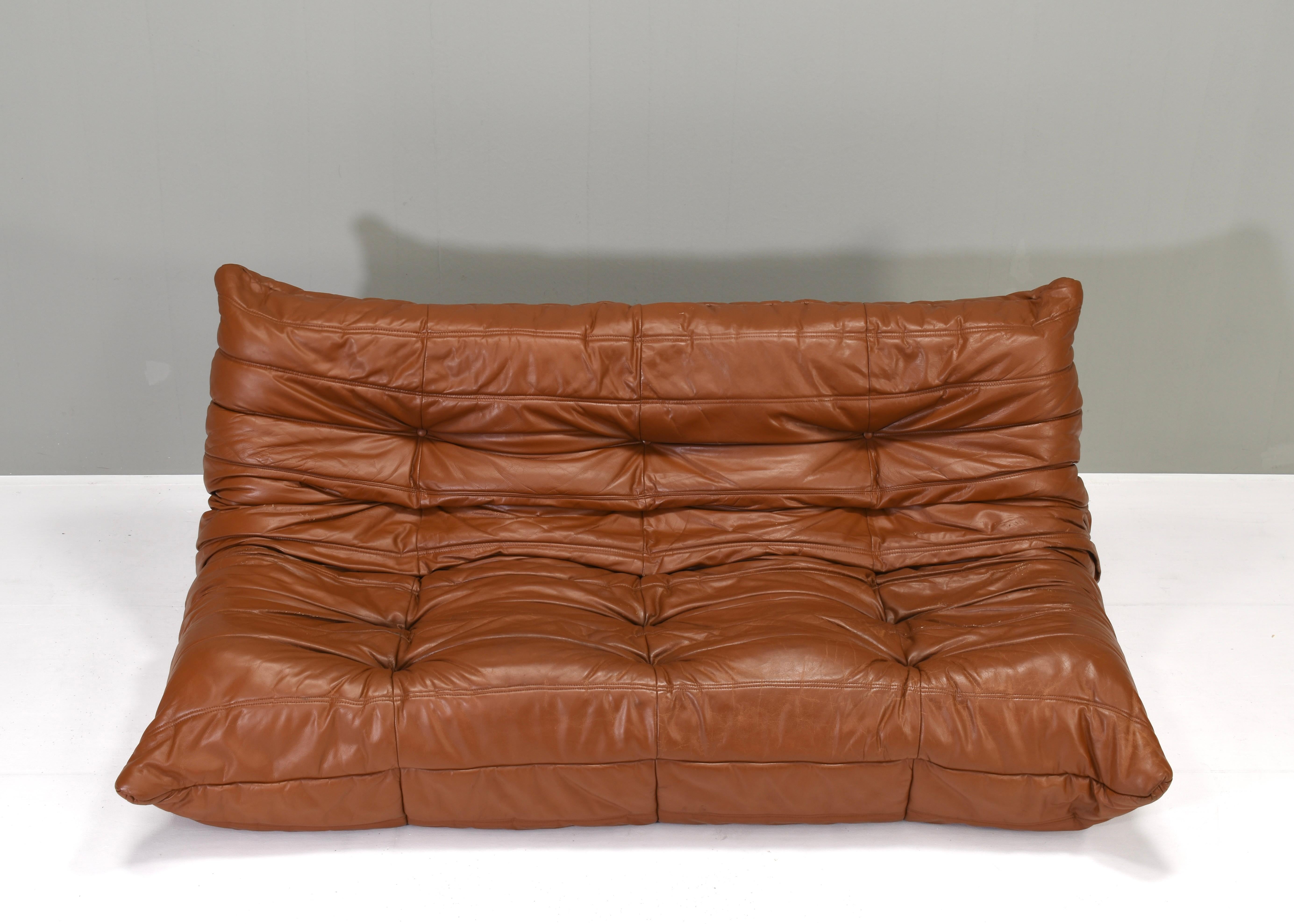 brown leather togo sofa