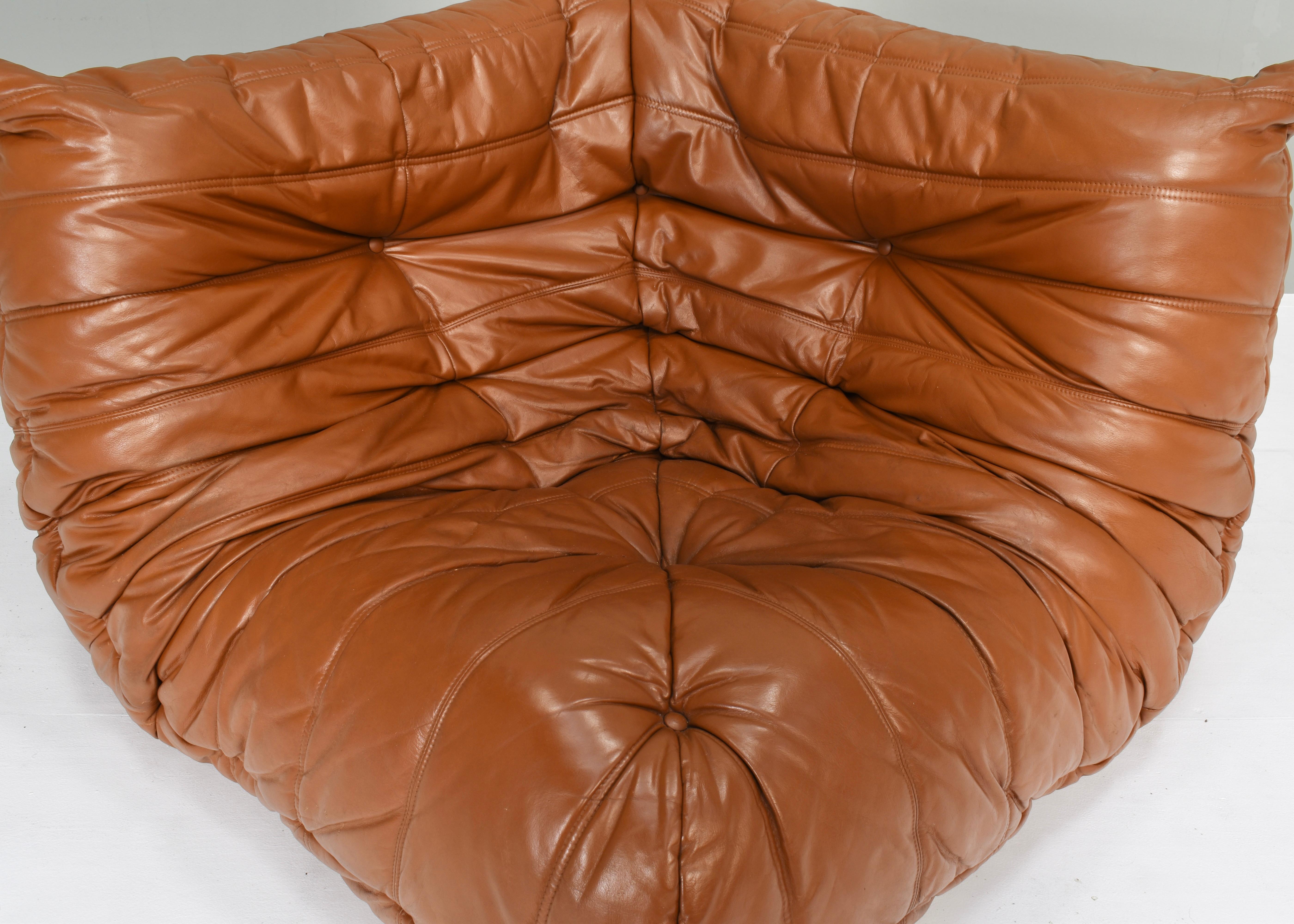Late 20th Century Togo Corner by Michel Ducaroy for Ligne Roset in Tan Leather France – circa 1970
