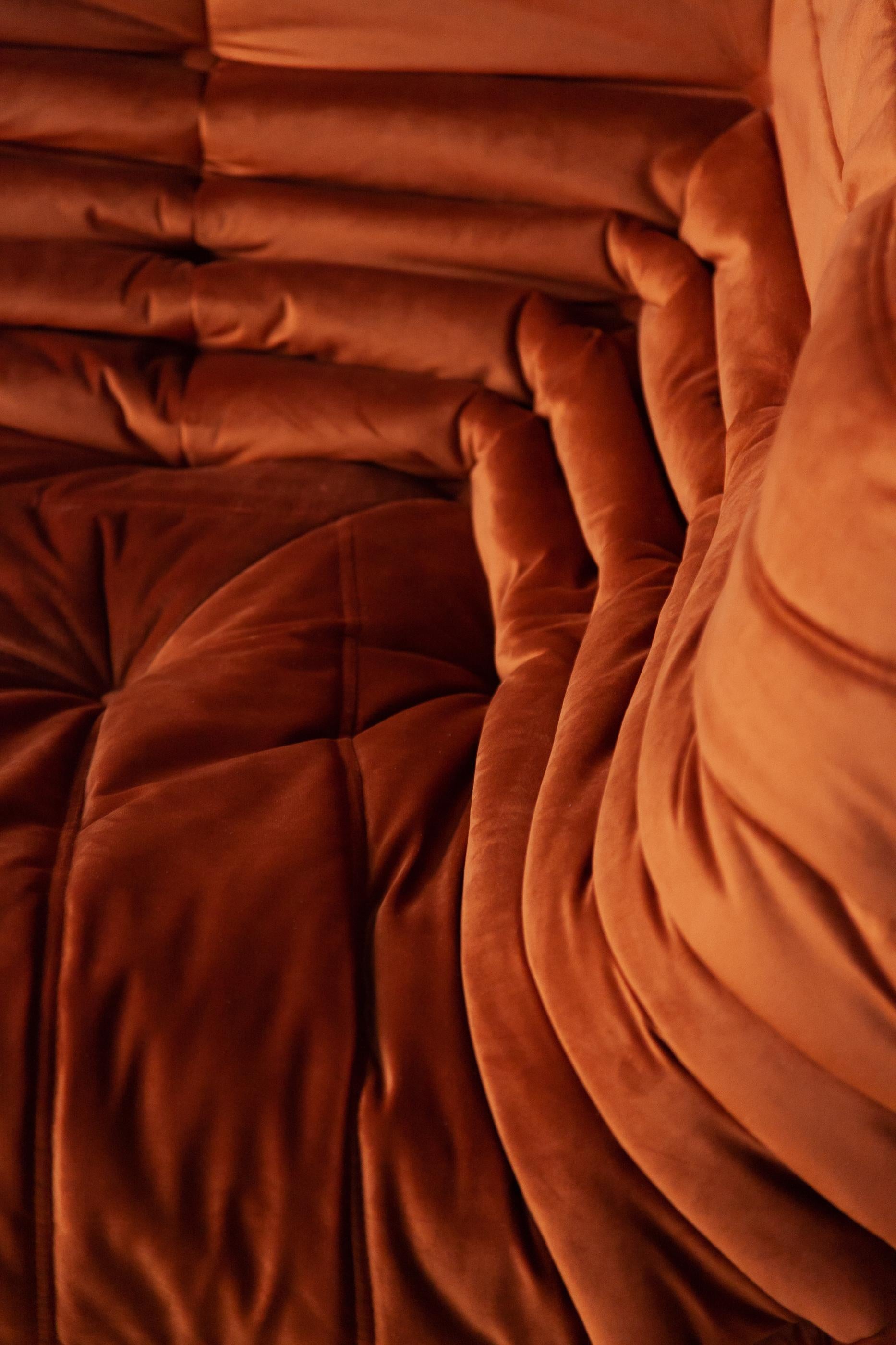Togo Corner Couch in Amber Velvet by Michel Ducaroy by Ligne Roset For Sale 3