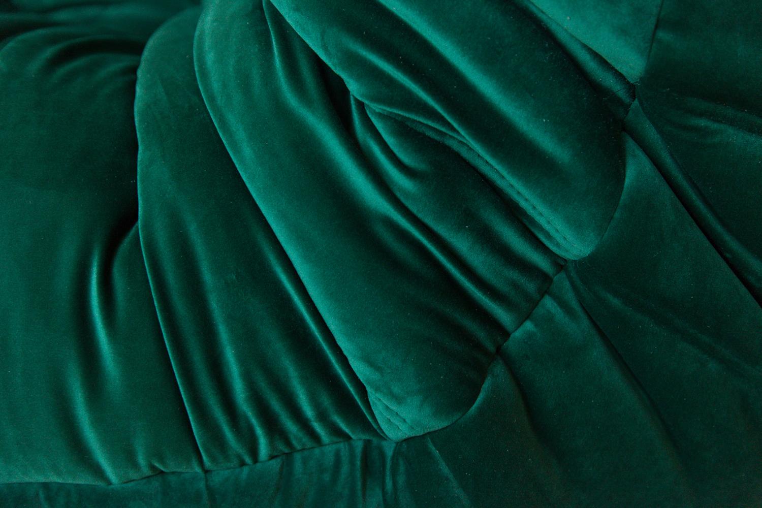 French Togo Corner Couch in Bottle Green Velvet by Michel Ducaroy by Ligne Roset For Sale