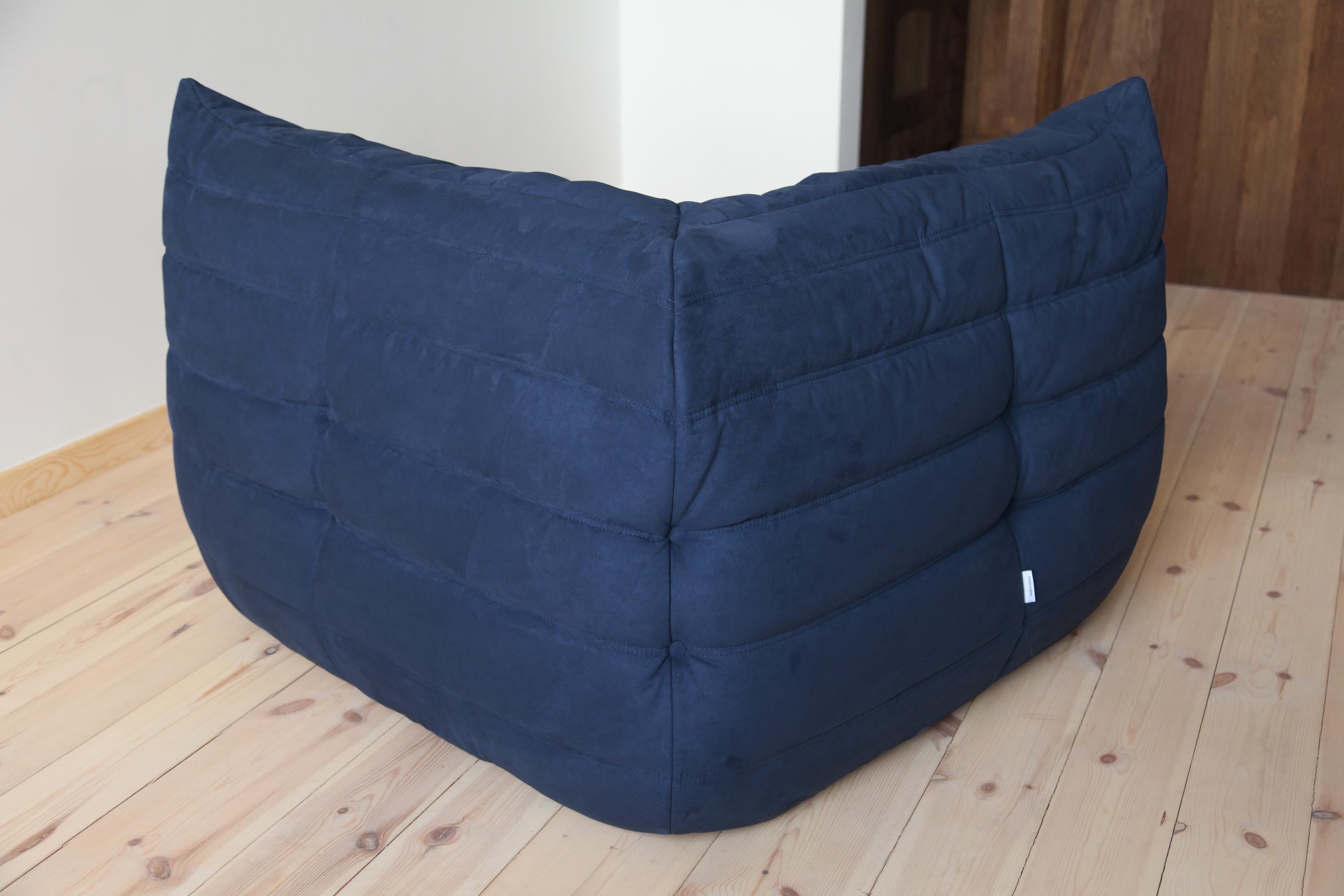 Late 20th Century Togo Corner Couch in Dark Blue Microfibre by Michel Ducaroy by Ligne Roset For Sale