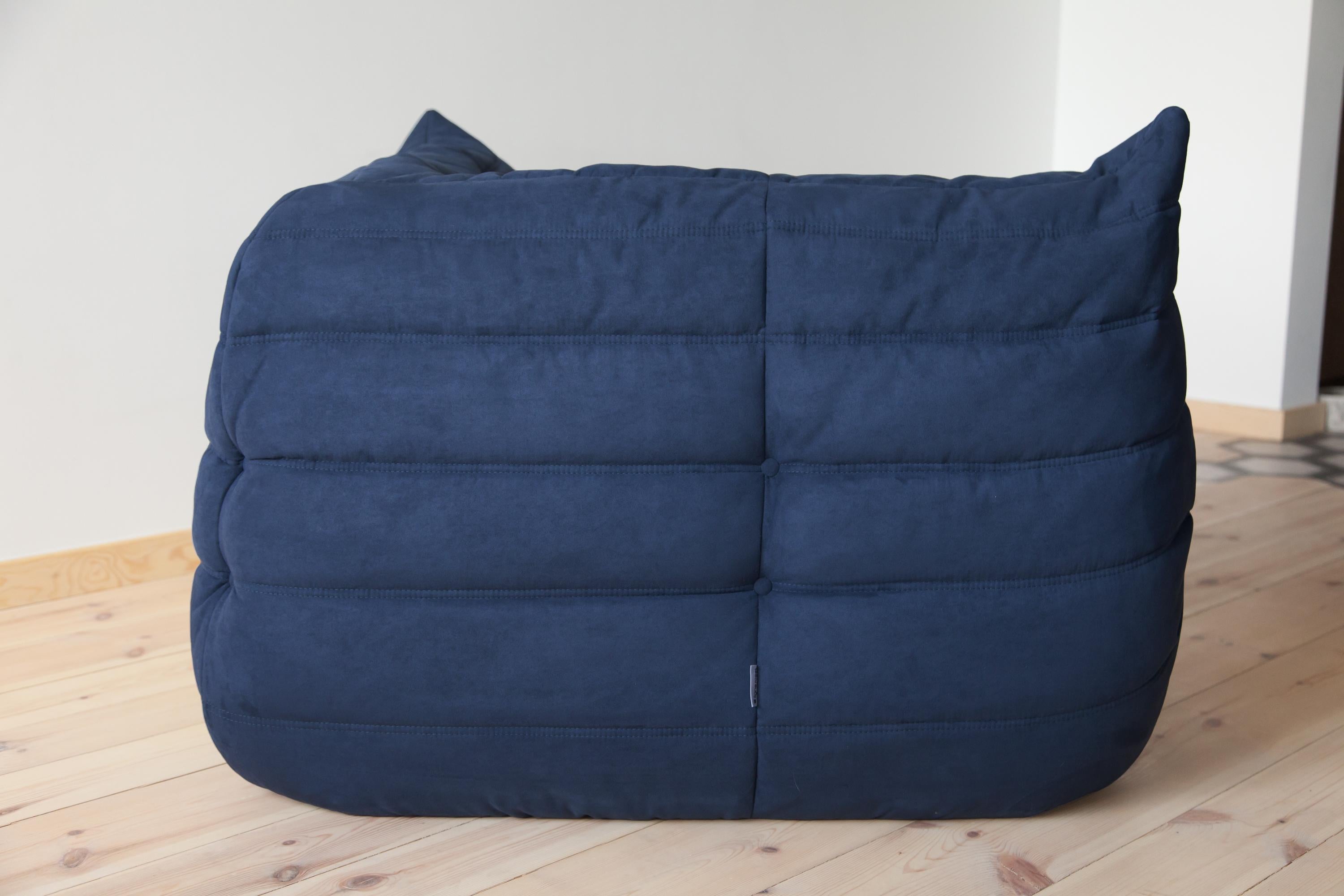 Fabric Togo Corner Couch in Dark Blue Microfibre by Michel Ducaroy by Ligne Roset For Sale