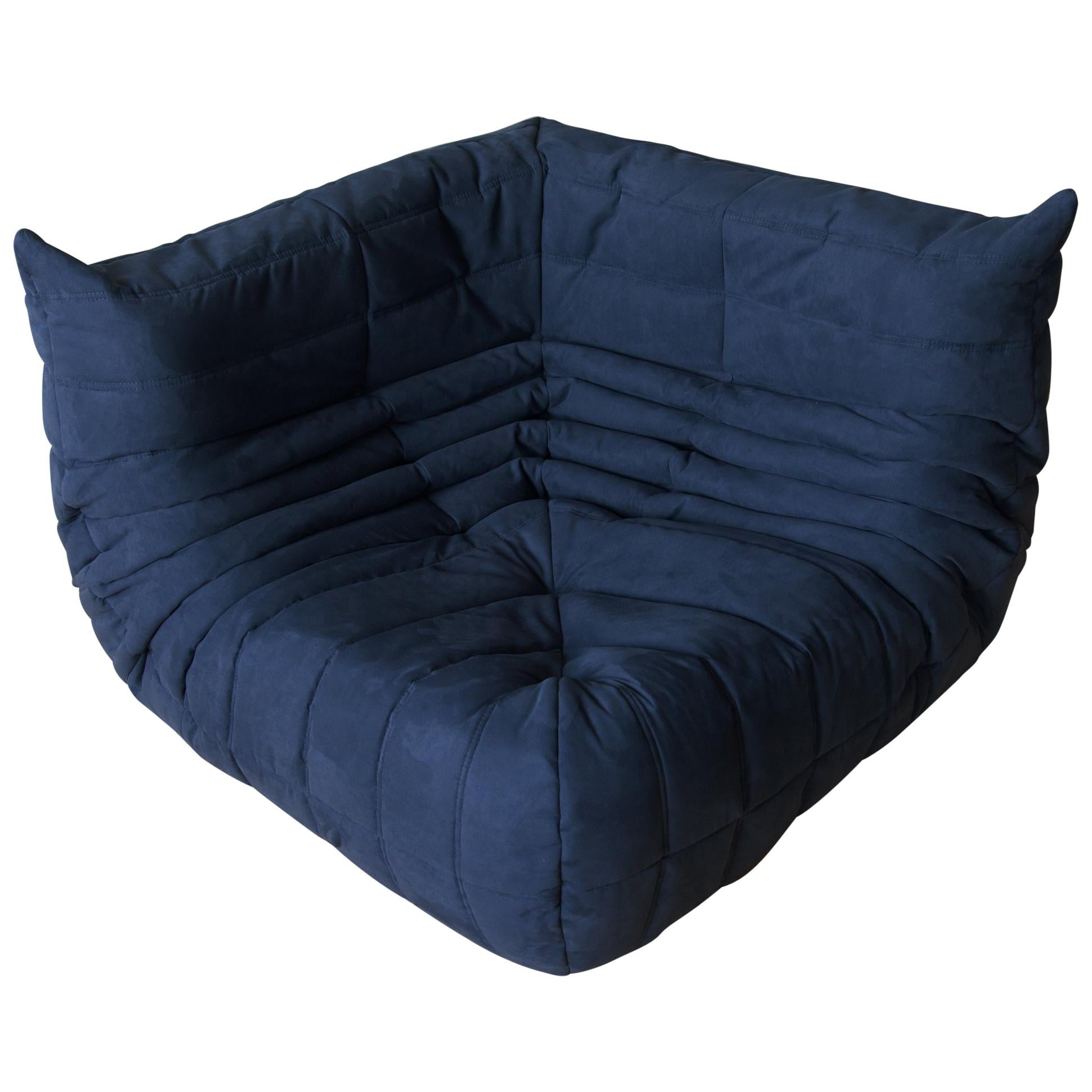 Togo Corner Couch in Dark Blue Microfibre by Michel Ducaroy by Ligne Roset For Sale
