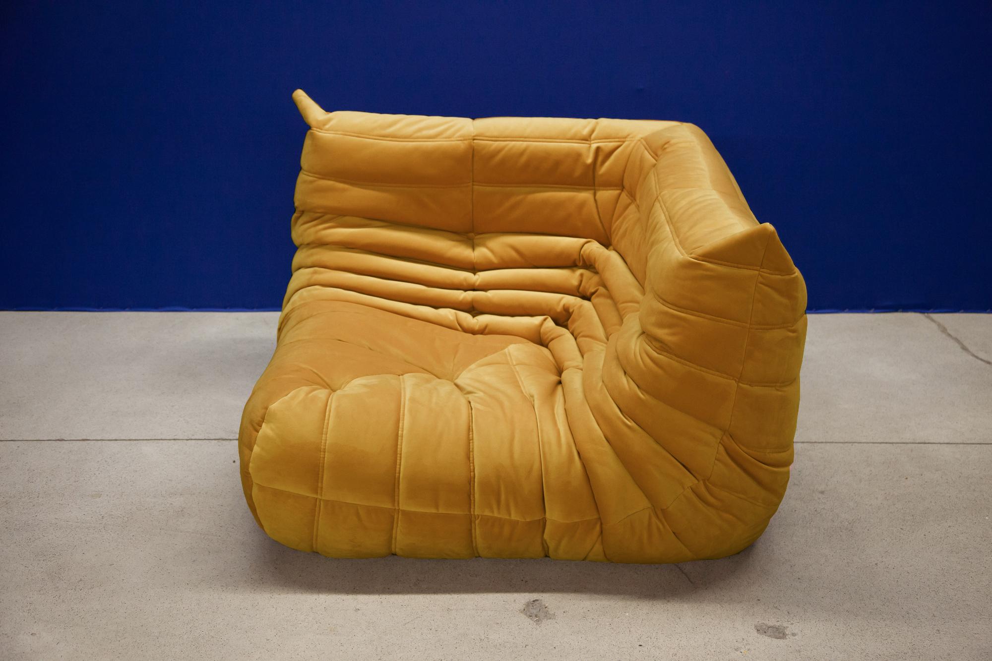 Togo Corner Couch in Golden Yellow Velvet by Michel Ducaroy by Ligne Roset For Sale 6