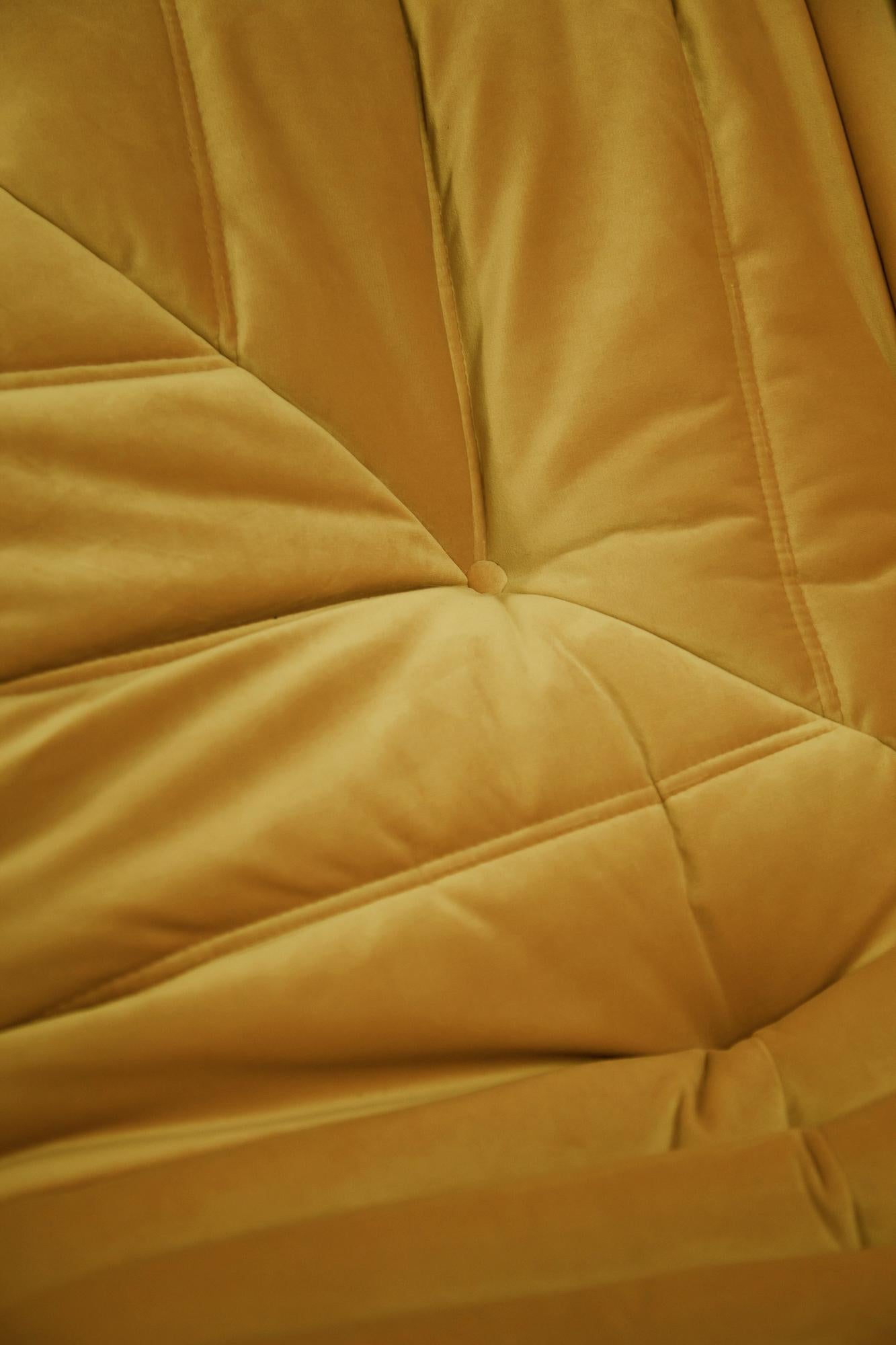 Togo Corner Couch in Golden Yellow Velvet by Michel Ducaroy by Ligne Roset For Sale 1