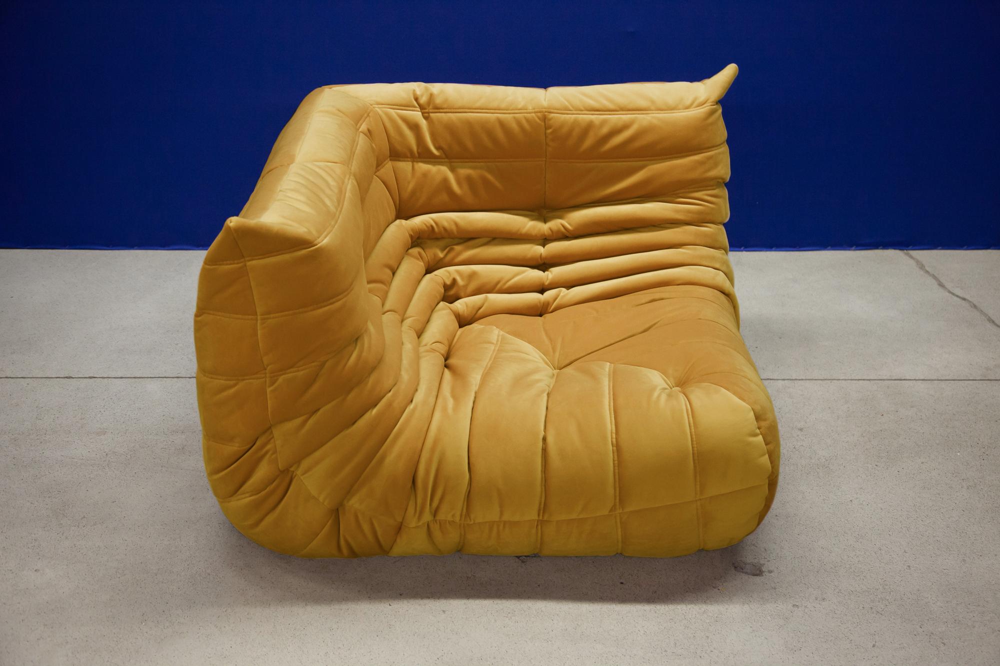 Togo Corner Couch in Golden Yellow Velvet by Michel Ducaroy by Ligne Roset For Sale 3