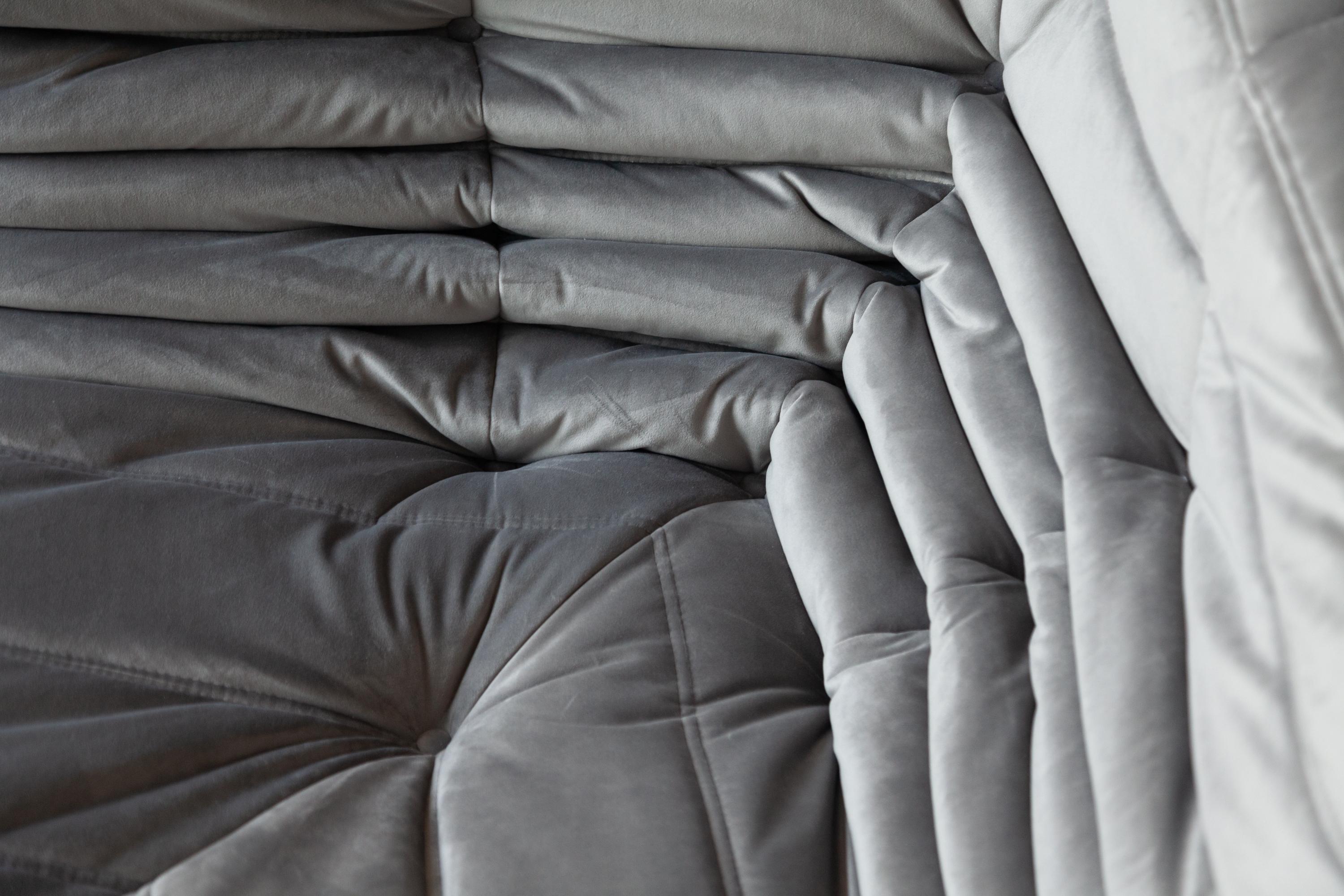 Togo Corner Couch in Grey Velvet by Michel Ducaroy for Ligne Roset For Sale 5