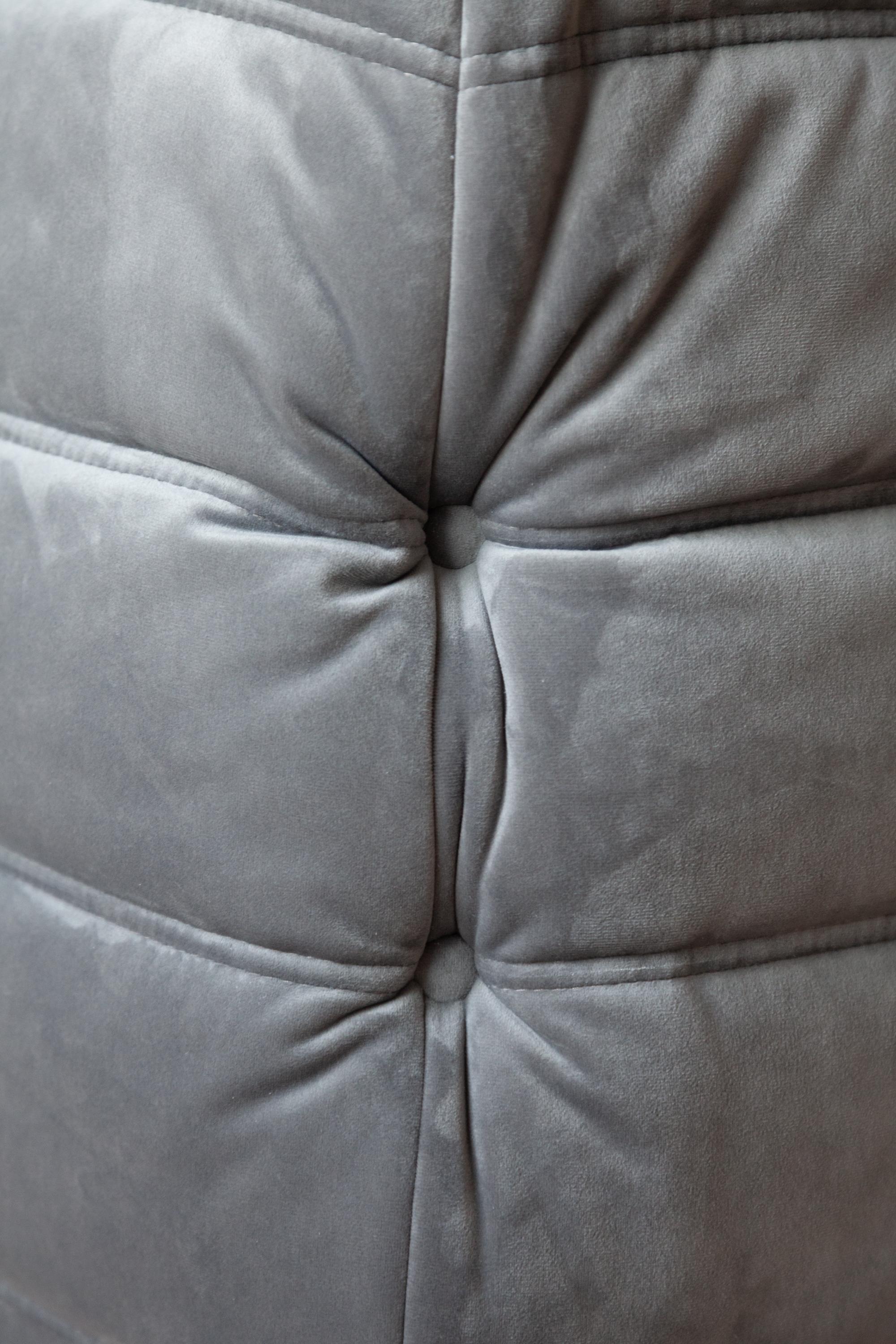 Late 20th Century Togo Corner Couch in Grey Velvet by Michel Ducaroy for Ligne Roset For Sale