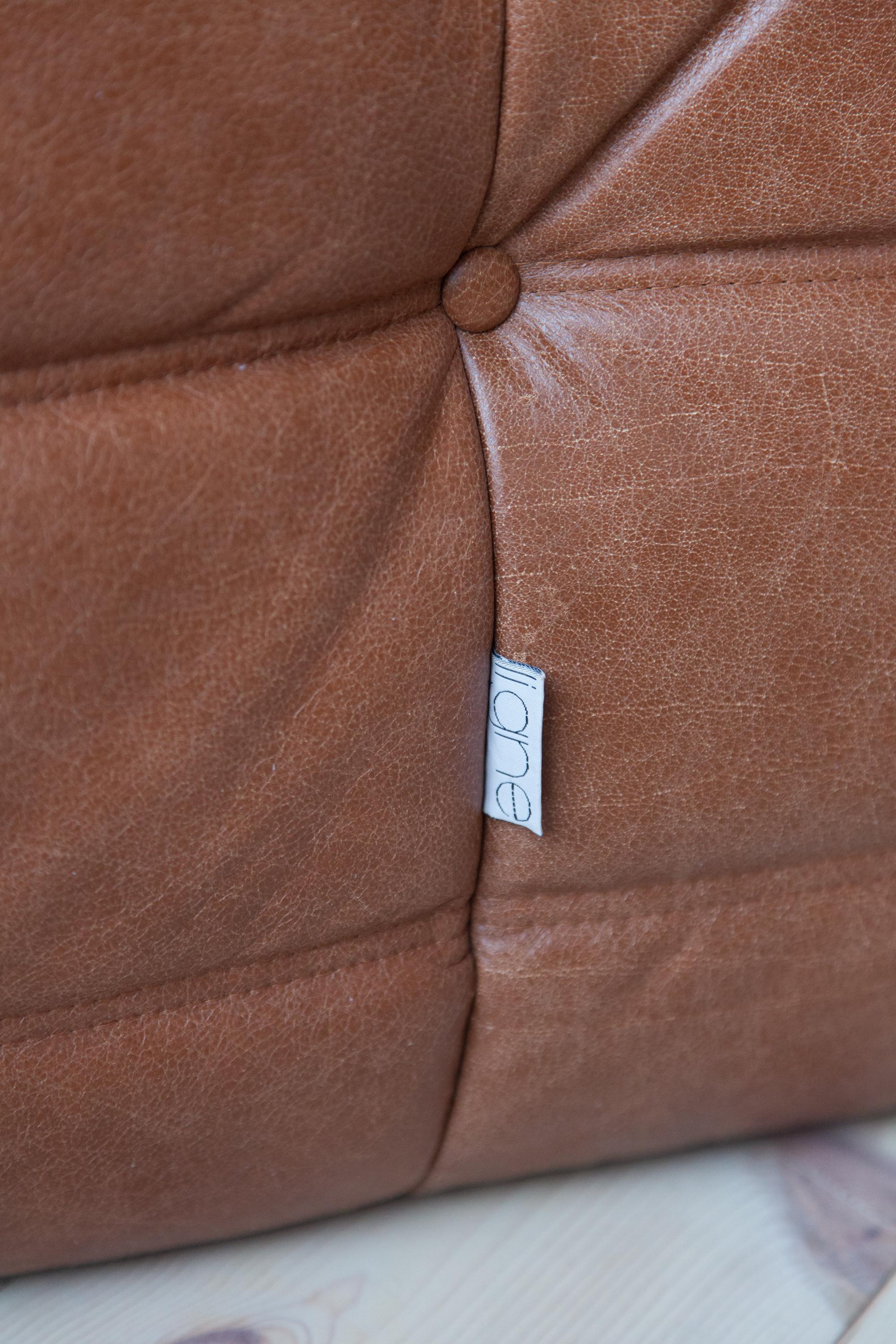 Togo Corner Couch in Kentucky Brown Leather by Michel Ducaroy by Ligne Roset For Sale 2