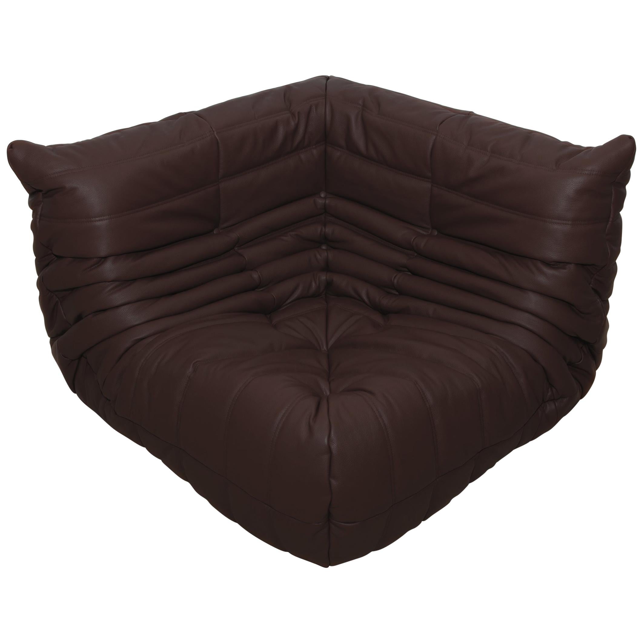 Togo Corner Couch in Madras Brown Leather by Michel Ducaroy by Ligne Roset For Sale