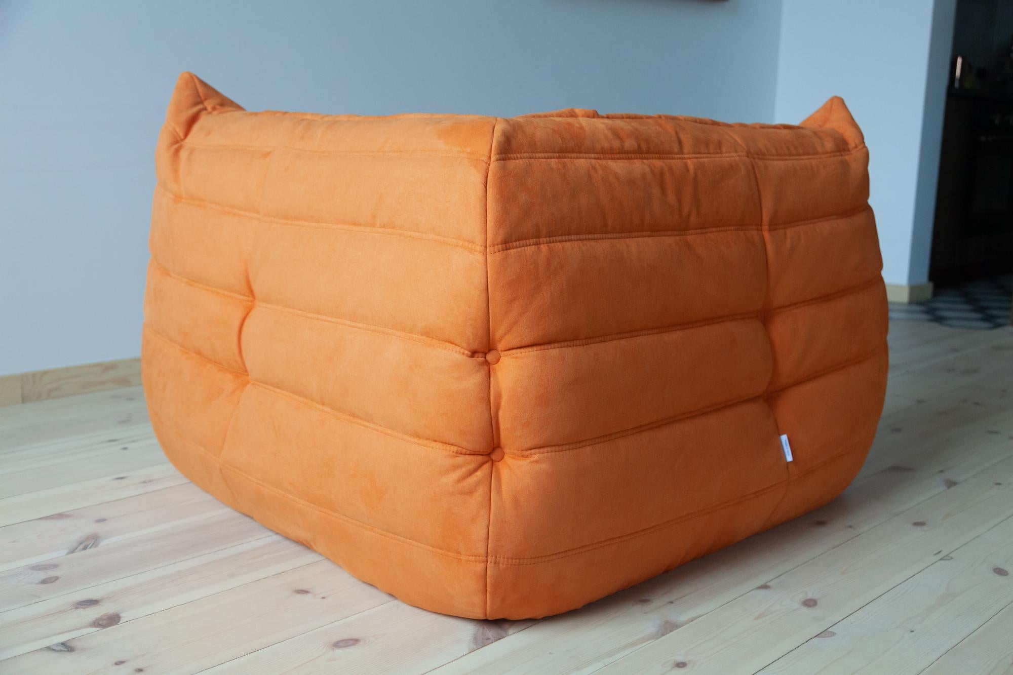 French Togo Corner Couch in Orange Microfibre by Michel Ducaroy by Ligne Roset For Sale