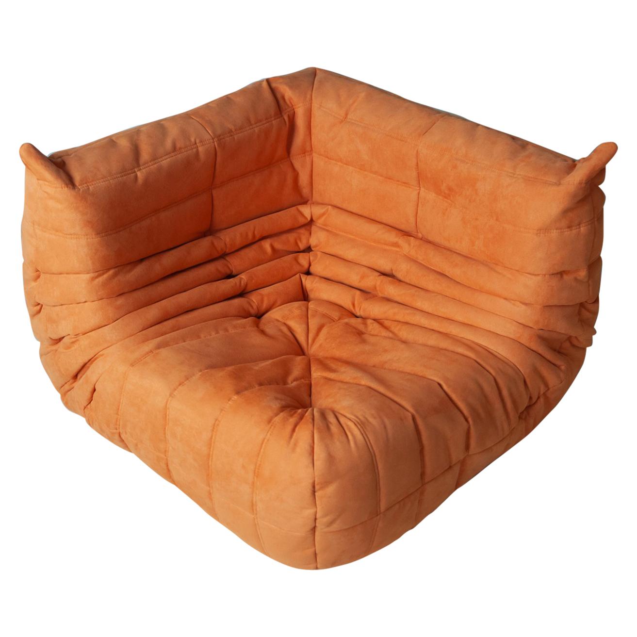 Togo Corner Couch in Orange Microfibre by Michel Ducaroy by Ligne Roset For Sale