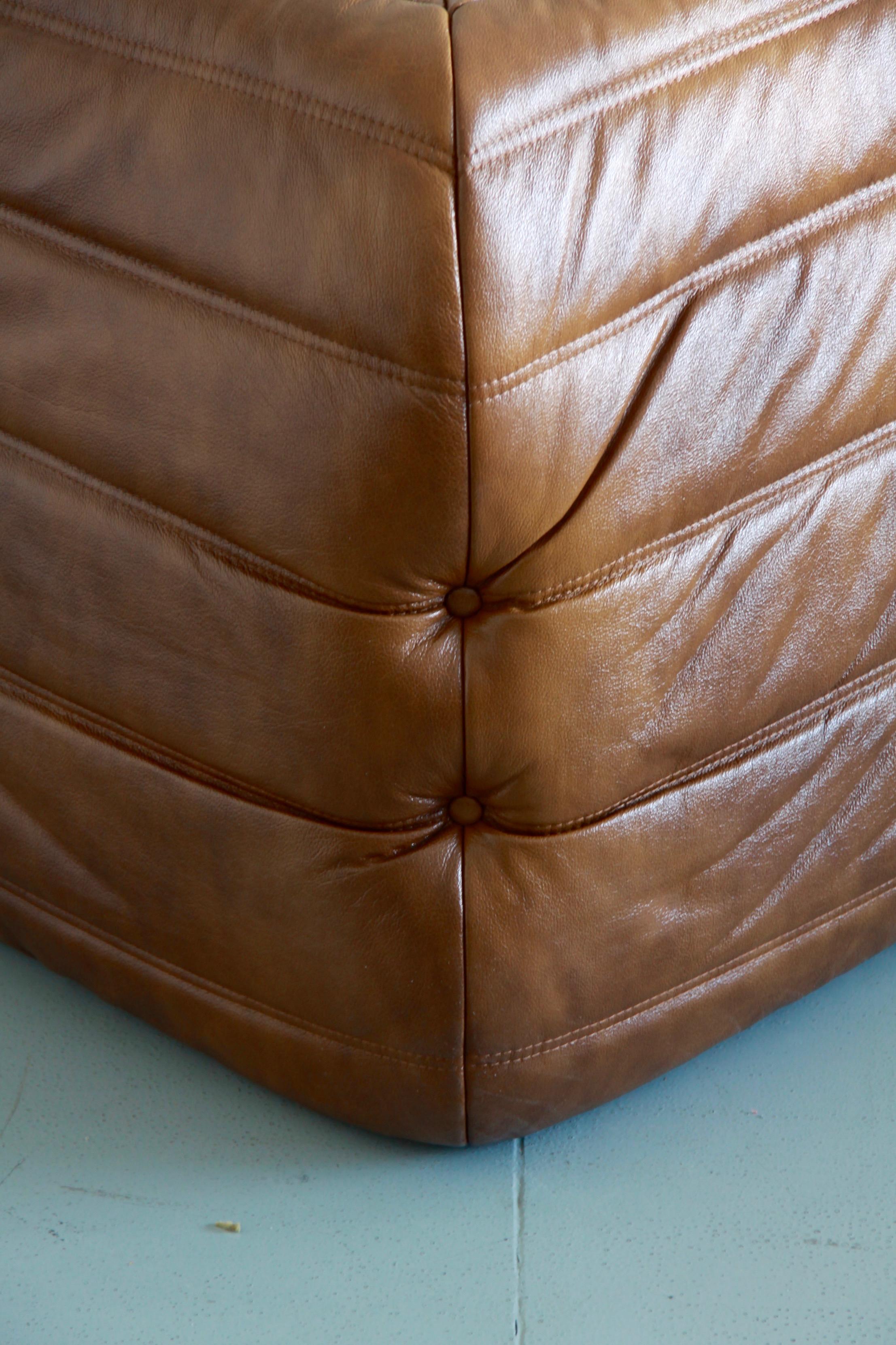 Late 20th Century Togo Corner Couch in Whiskey Leather by Michel Ducaroy by Ligne Roset For Sale