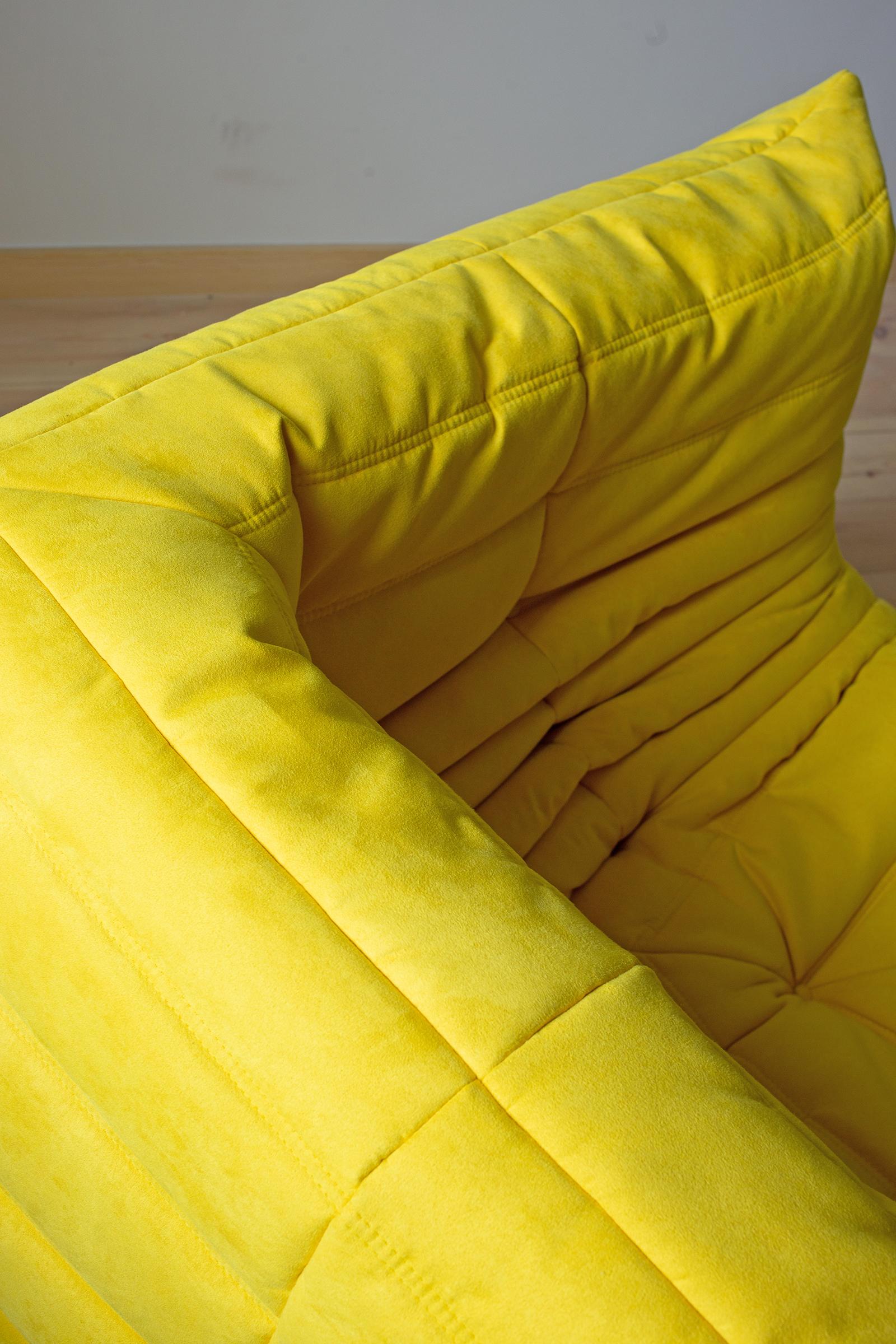 Fabric Togo Corner Couch in Yellow Microfibre by Michel Ducaroy by Ligne Roset For Sale