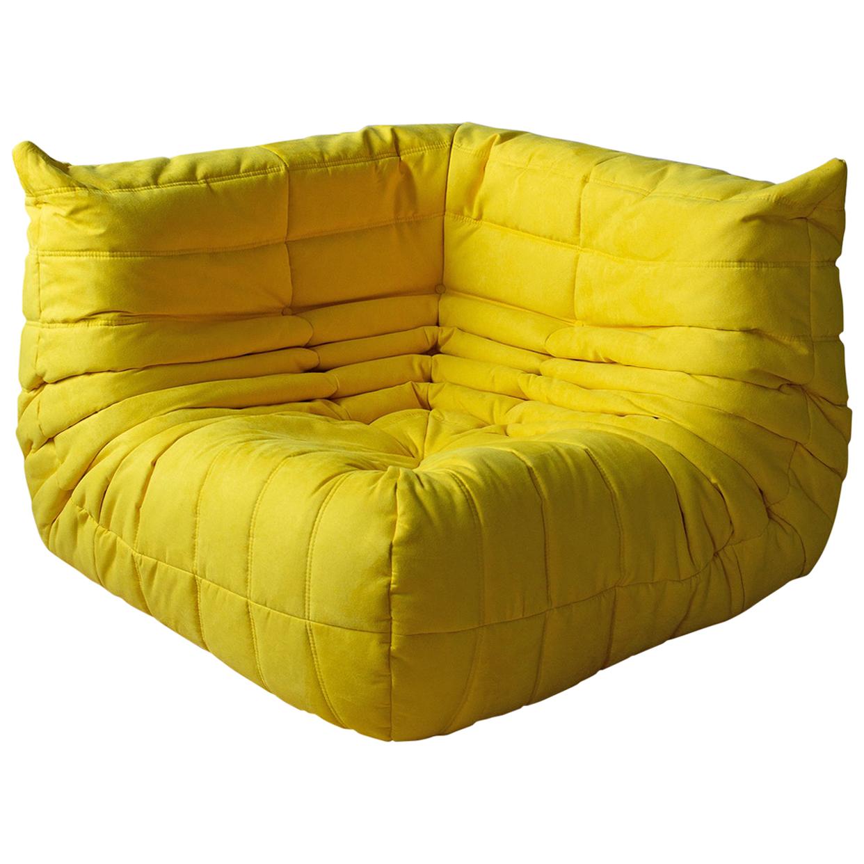 Togo Corner Couch in Yellow Microfibre by Michel Ducaroy by Ligne Roset For Sale