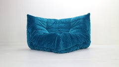 Togo Corner Lounge Chair by Michel Ducaroy for Ligne Roset in Blue Velvet, 1973