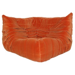 Togo Corner Lounge Chair by Michel Ducaroy for Ligne Roset in Orang Velvet, 1973