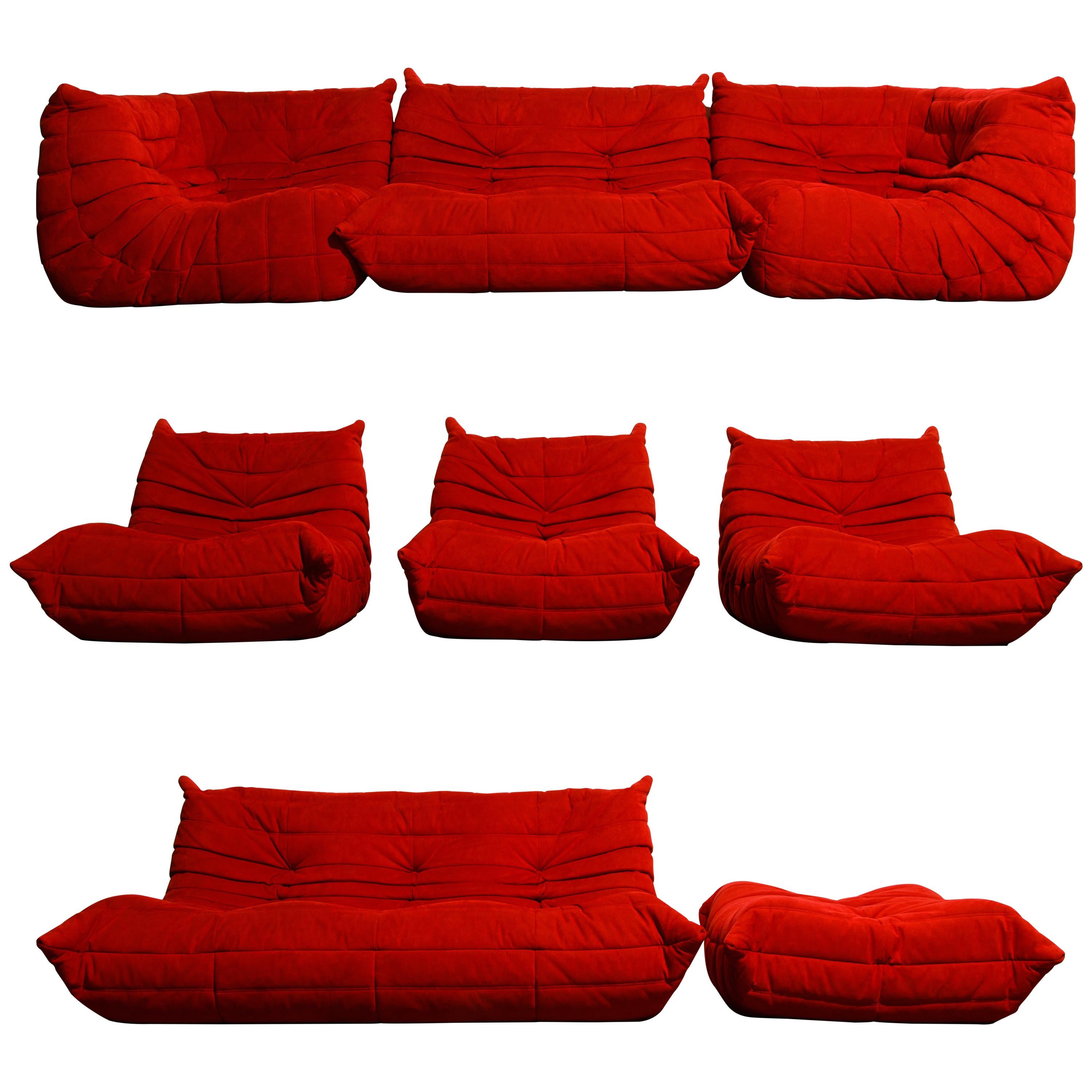 'Togo' Eight-Piece Sectional Sofa Set by Michel Ducaroy for Ligne Roset, Signed