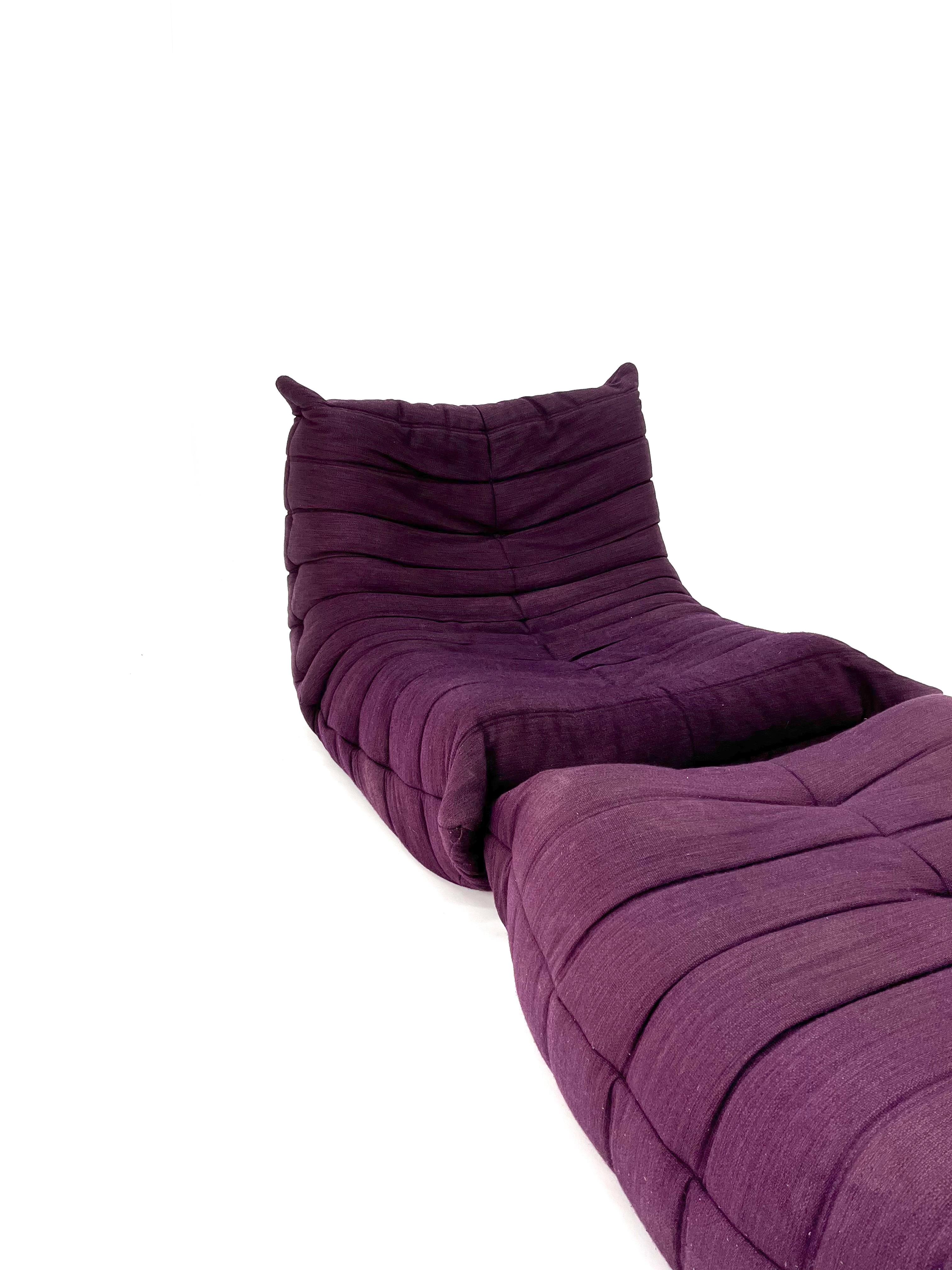 Togo Chair and Ottoman in Purple by Michel Ducaroy for Ligne Roset For Sale 4
