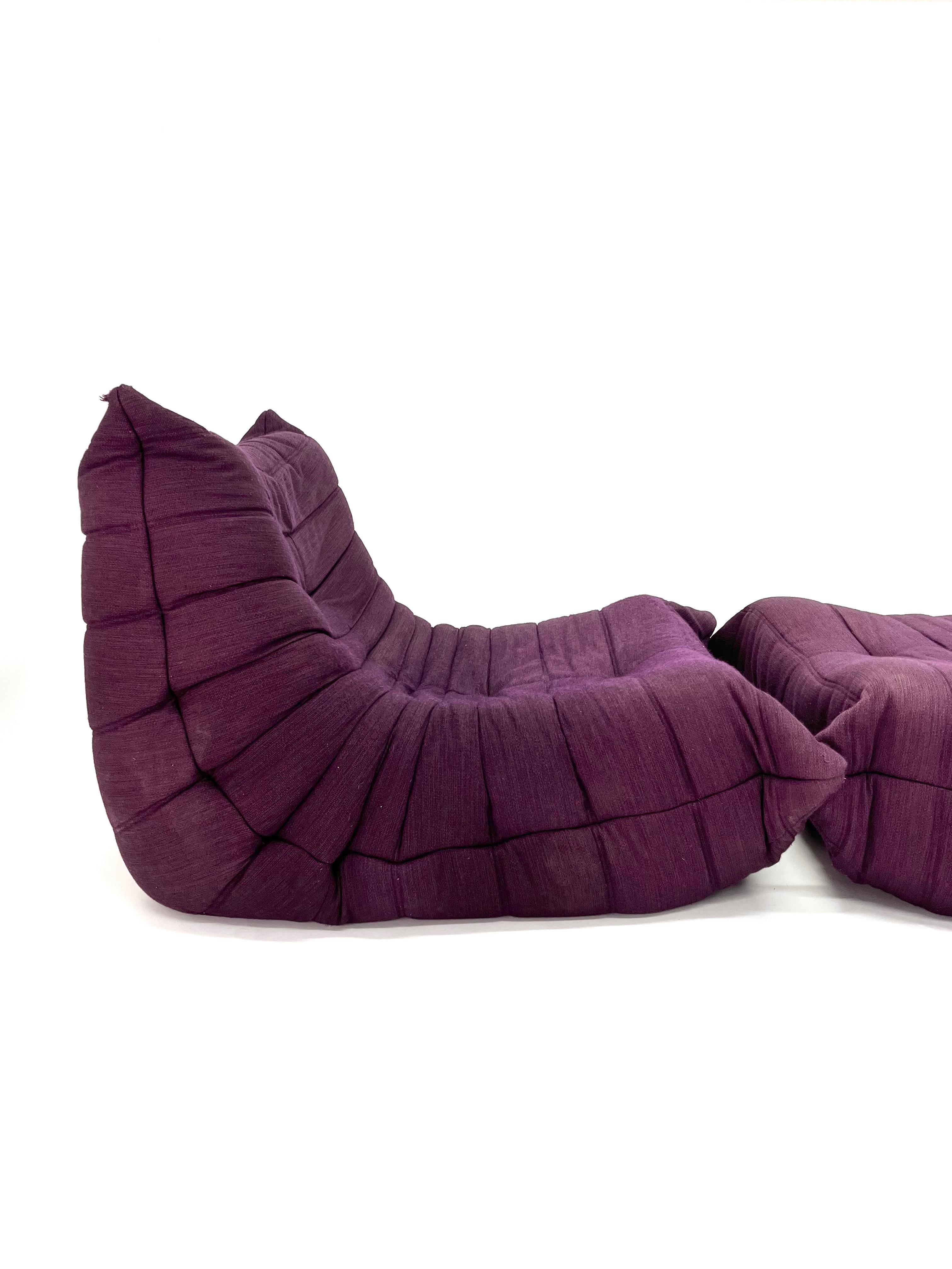 Togo Chair and Ottoman in Purple by Michel Ducaroy for Ligne Roset For Sale 5