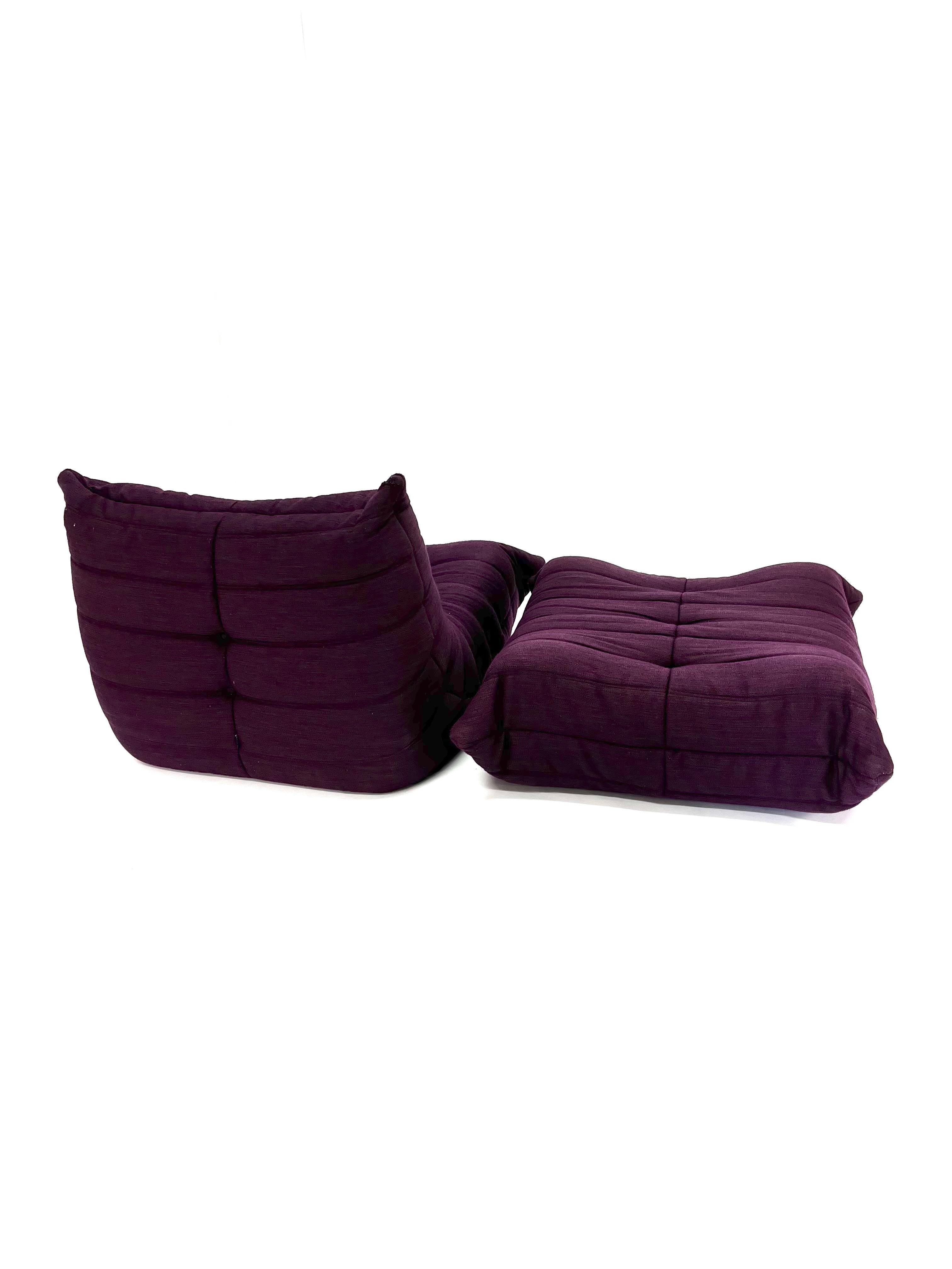 Togo Chair and Ottoman in Purple by Michel Ducaroy for Ligne Roset For Sale 10