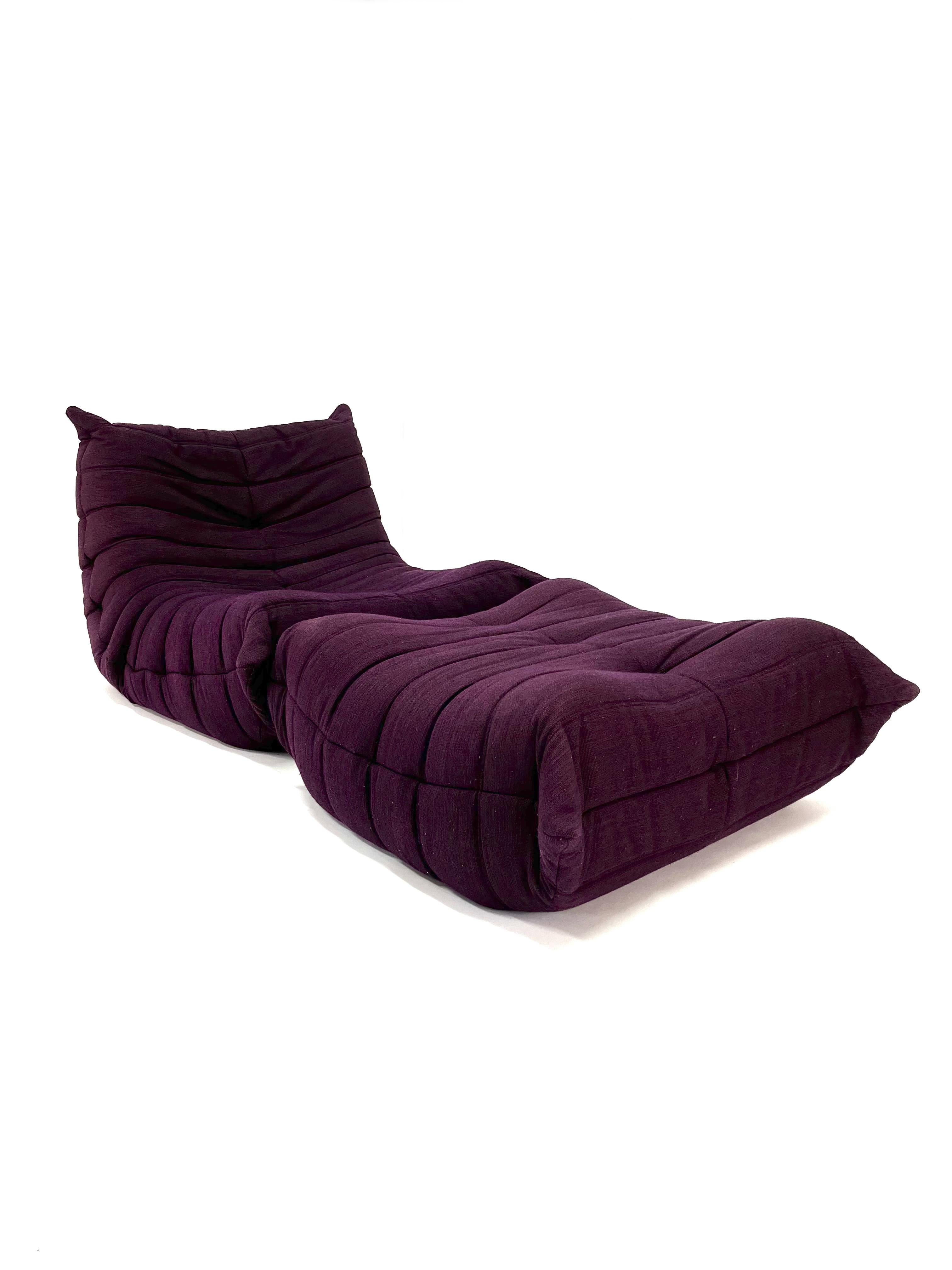 French Togo Chair and Ottoman in Purple by Michel Ducaroy for Ligne Roset For Sale