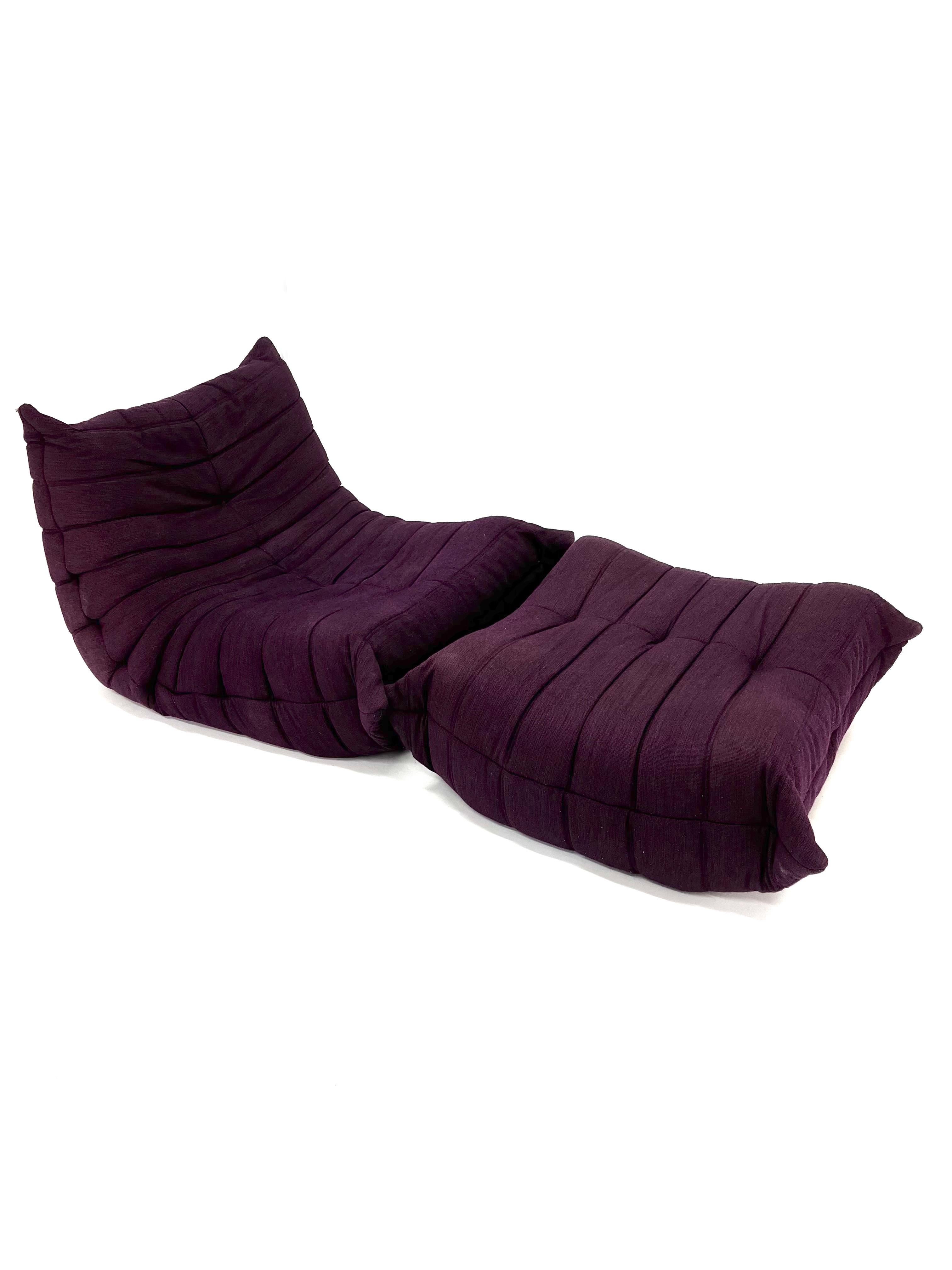 Late 20th Century Togo Chair and Ottoman in Purple by Michel Ducaroy for Ligne Roset For Sale
