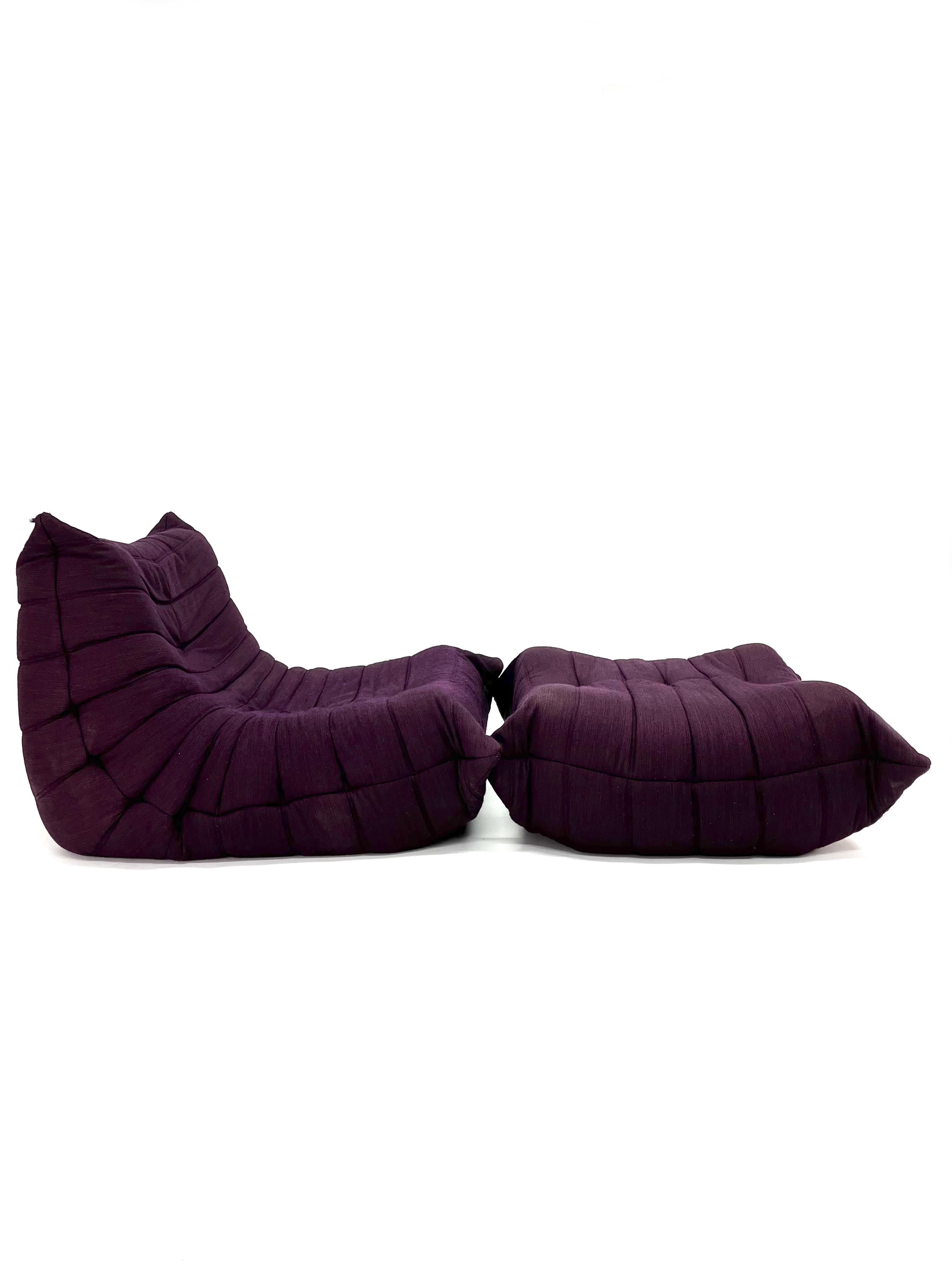 Late 20th Century Togo Chair and Ottoman in Purple by Michel Ducaroy for Ligne Roset For Sale
