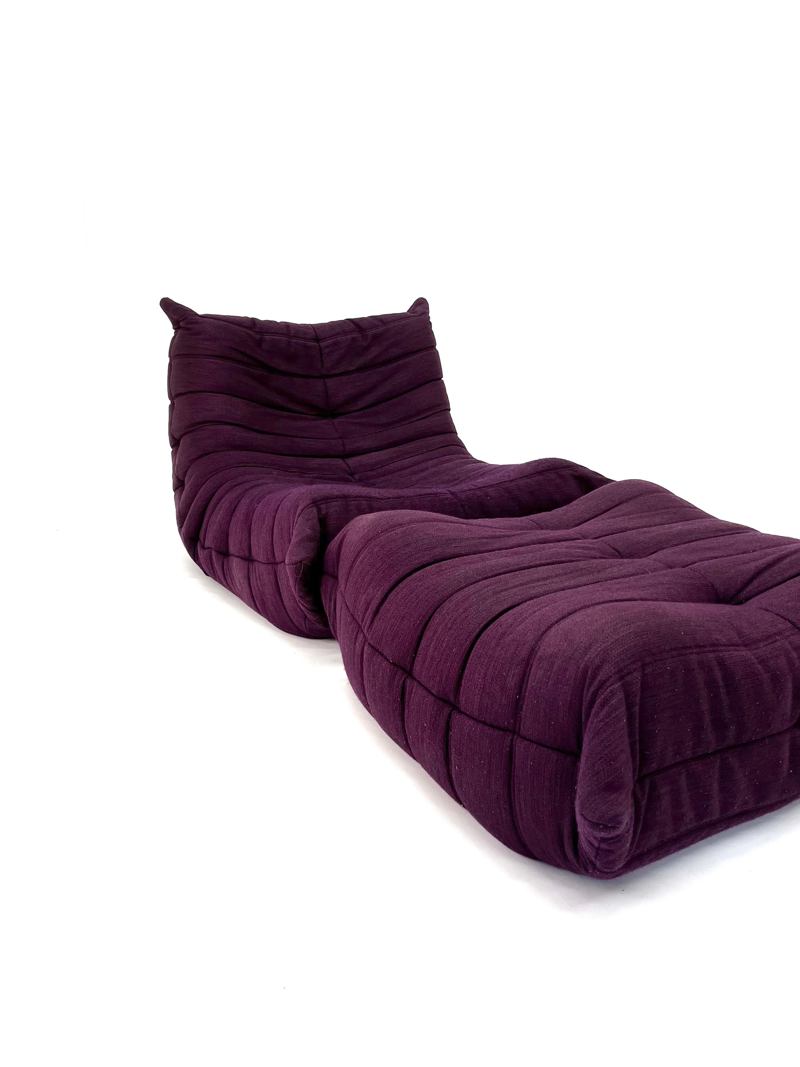 Togo Chair and Ottoman in Purple by Michel Ducaroy for Ligne Roset For Sale 2