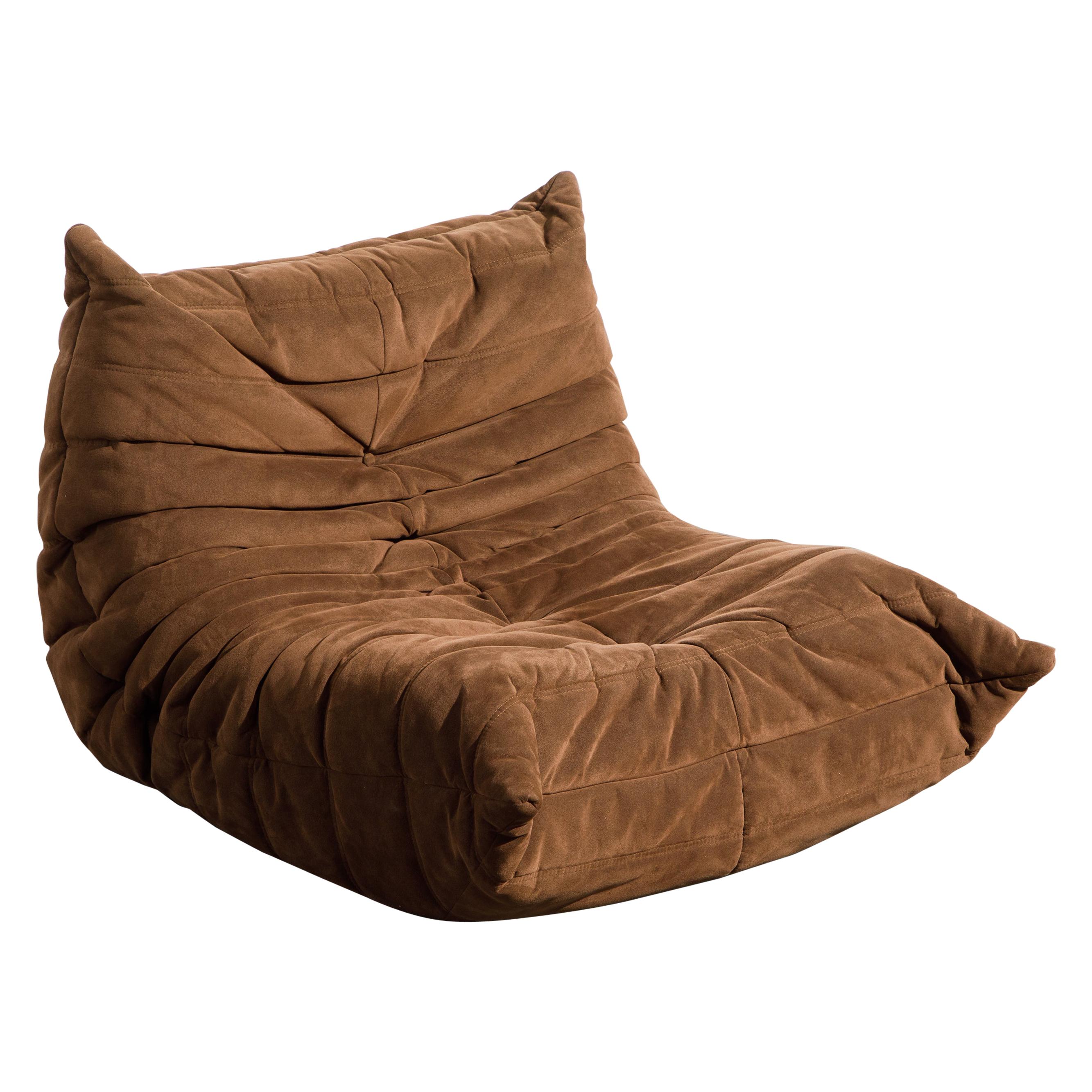 Dark Brown Leather Togo Lounge Chair and Pouf by Michel Ducaroy