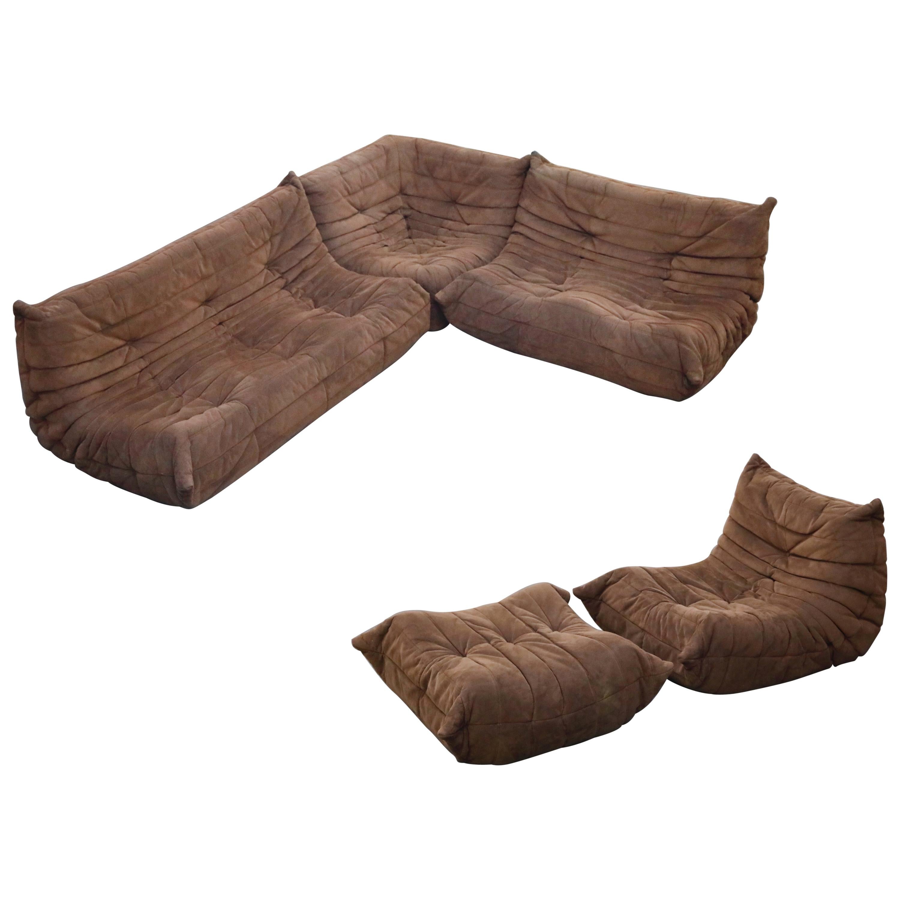 'Togo' Five-Piece Sectional Sofa Set by Michel Ducaroy for Ligne Roset, Signed